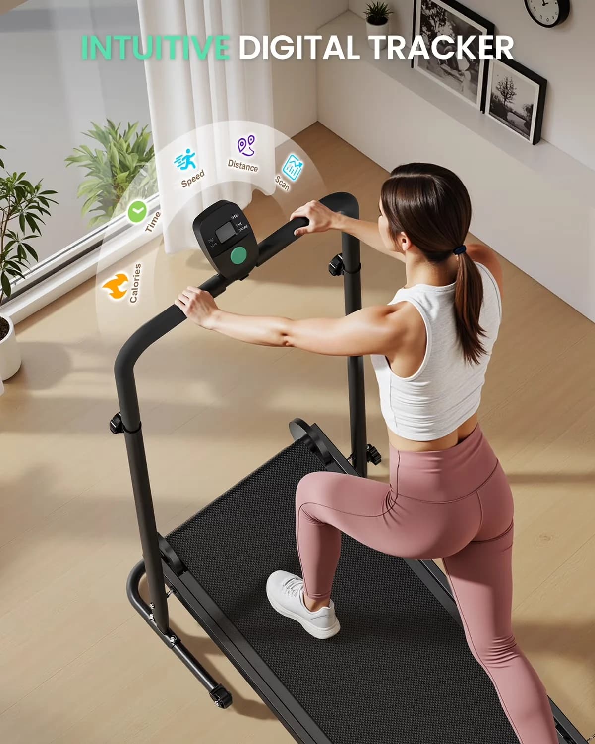 Modern Home Gym with Compact, Non-Slip Belt, Manual Treadmill - Black for General Purpose Model D3A9B8