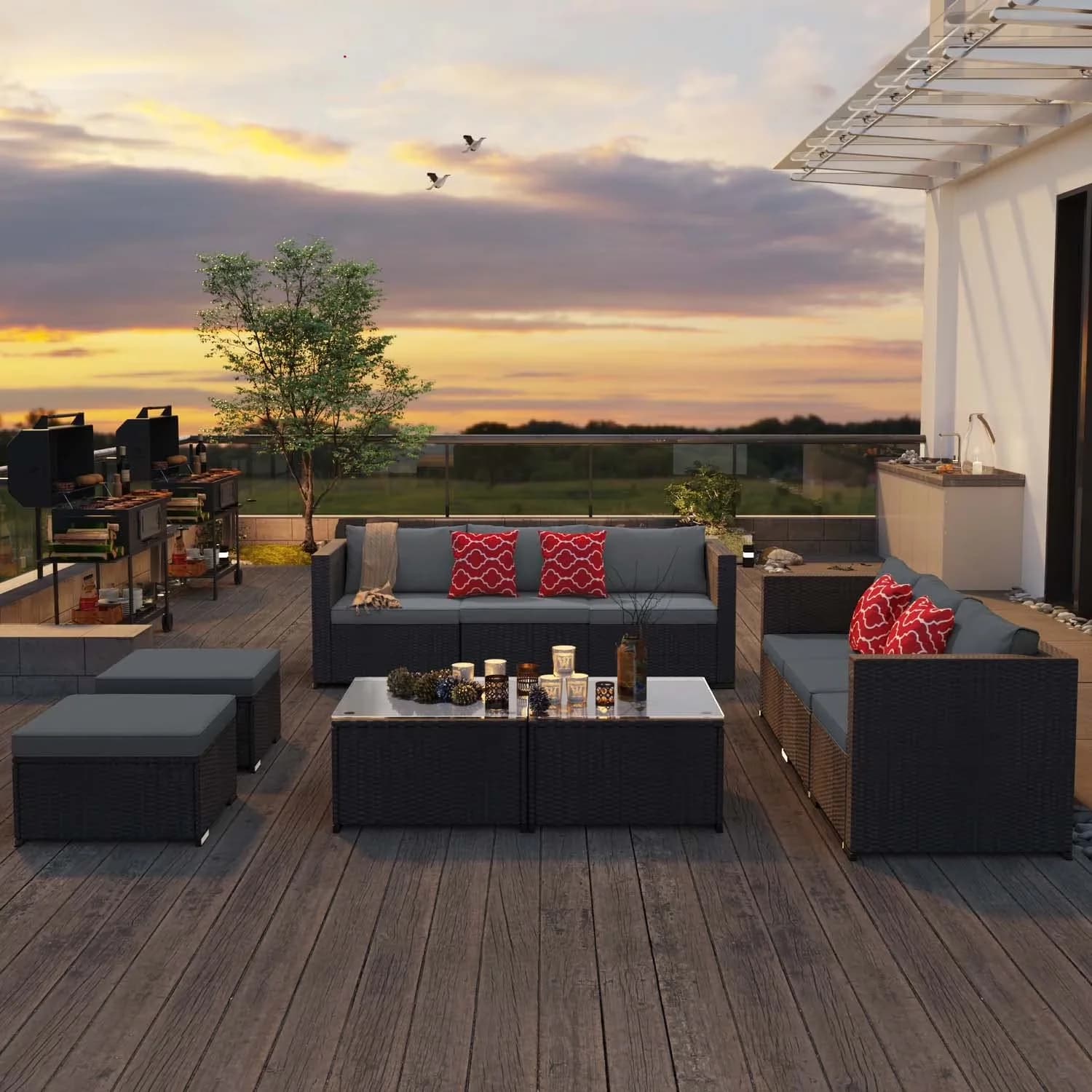Durable Patio Conversation Set with Weatherproof, All-Weather Resistant, Rattan Sofa and Tempered Glass Table - Rattan,Metal,Tempered... Model 792340
