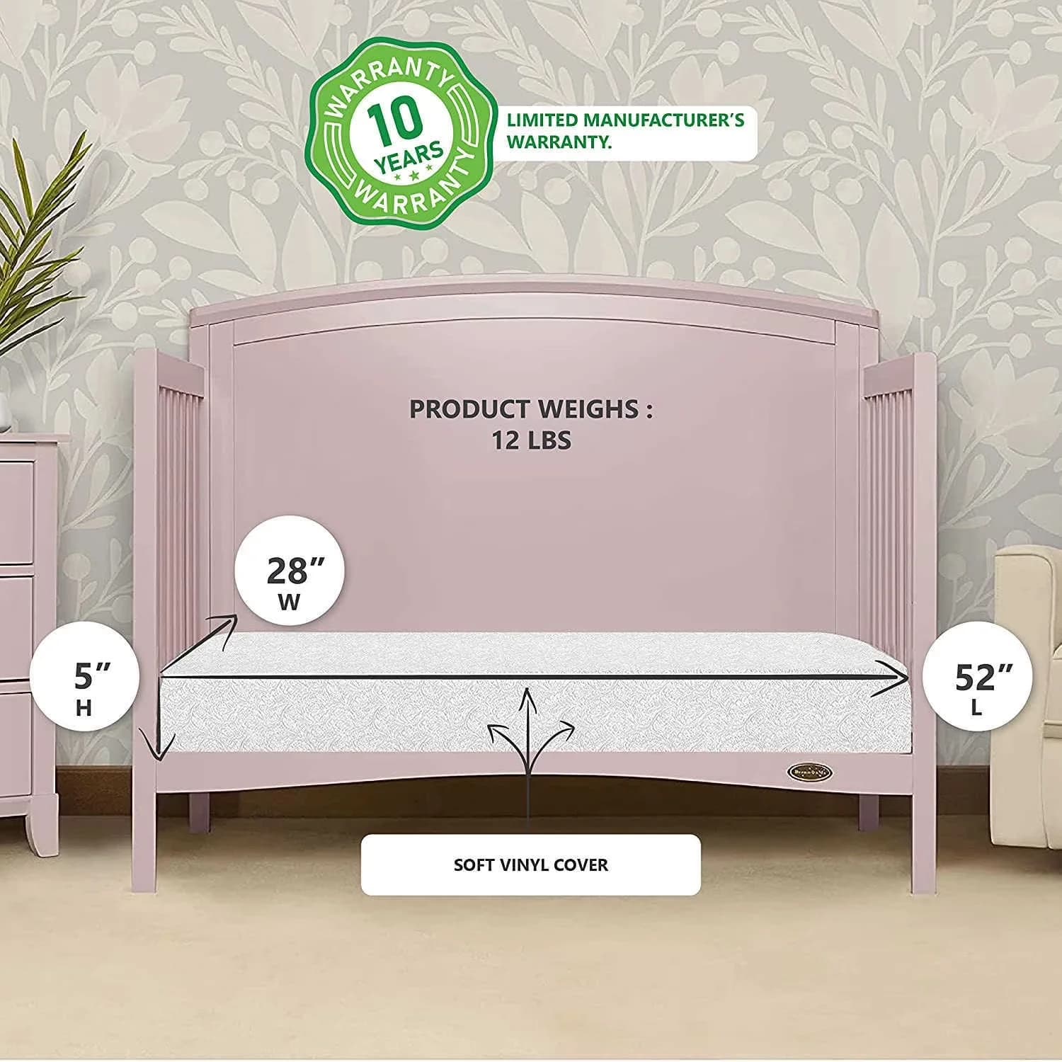 Professional Mattresses Accessory with Waterproof, Twilight 5″ 88 Coil Crib Mattress - Model 6CB8E6