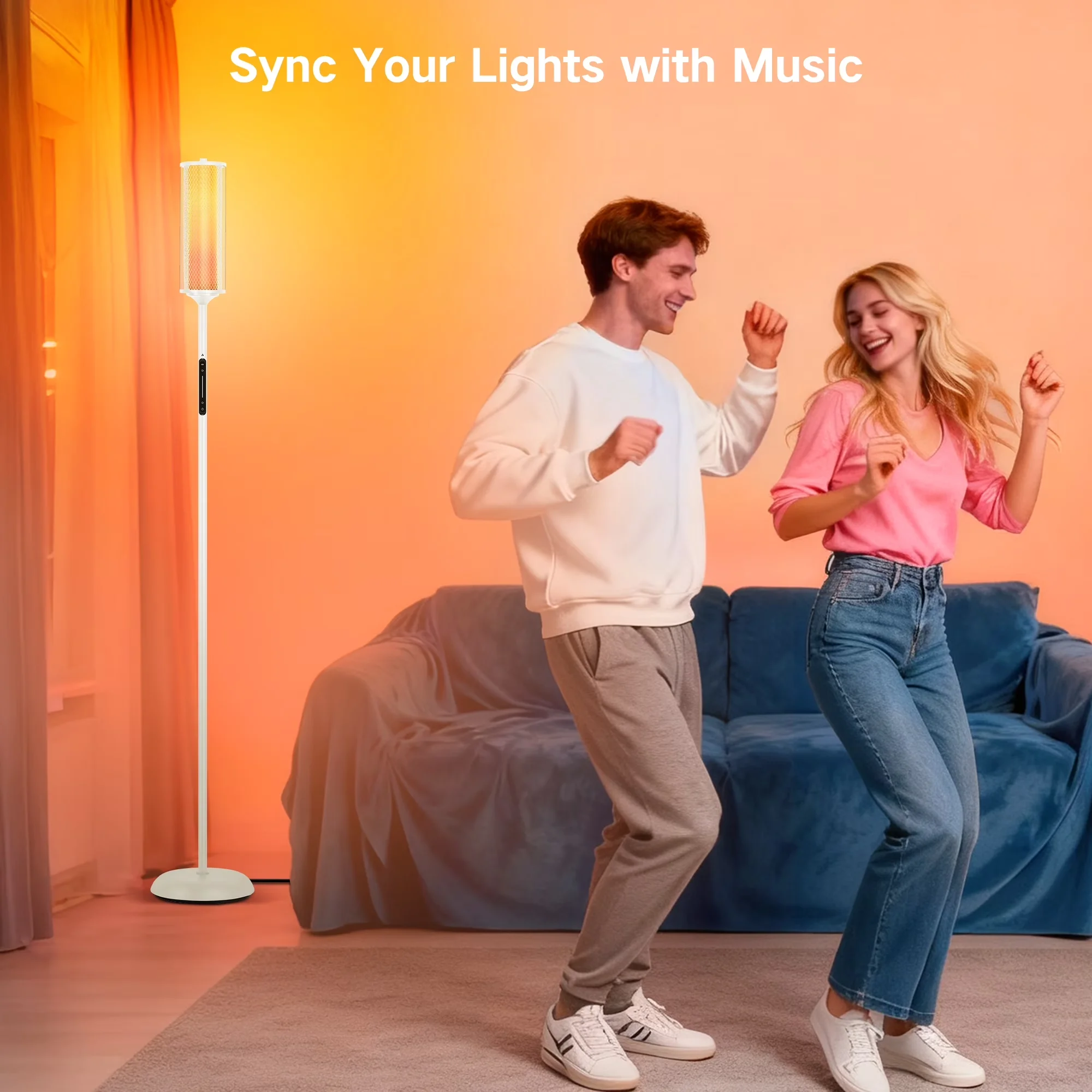 Floor Lamp Compact with LED, Dimmable - Glass White for Living Room, Bedroom Model FF3413