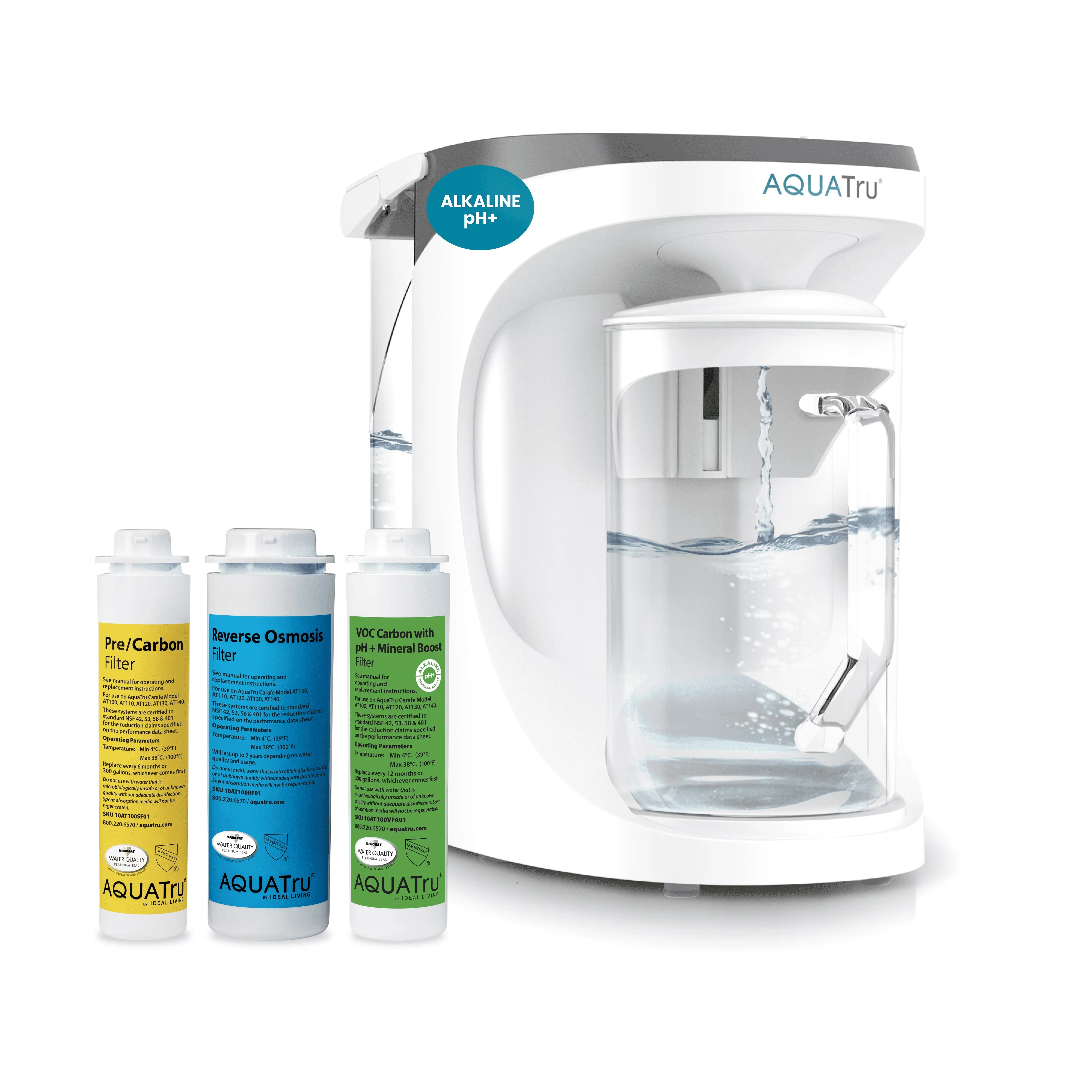 Professional Water Filtration with Multi Filter, Carafe Countertop Purifier System, Smart Alkaline 4-Stage Reverse Osmosis - White Model 9BE711