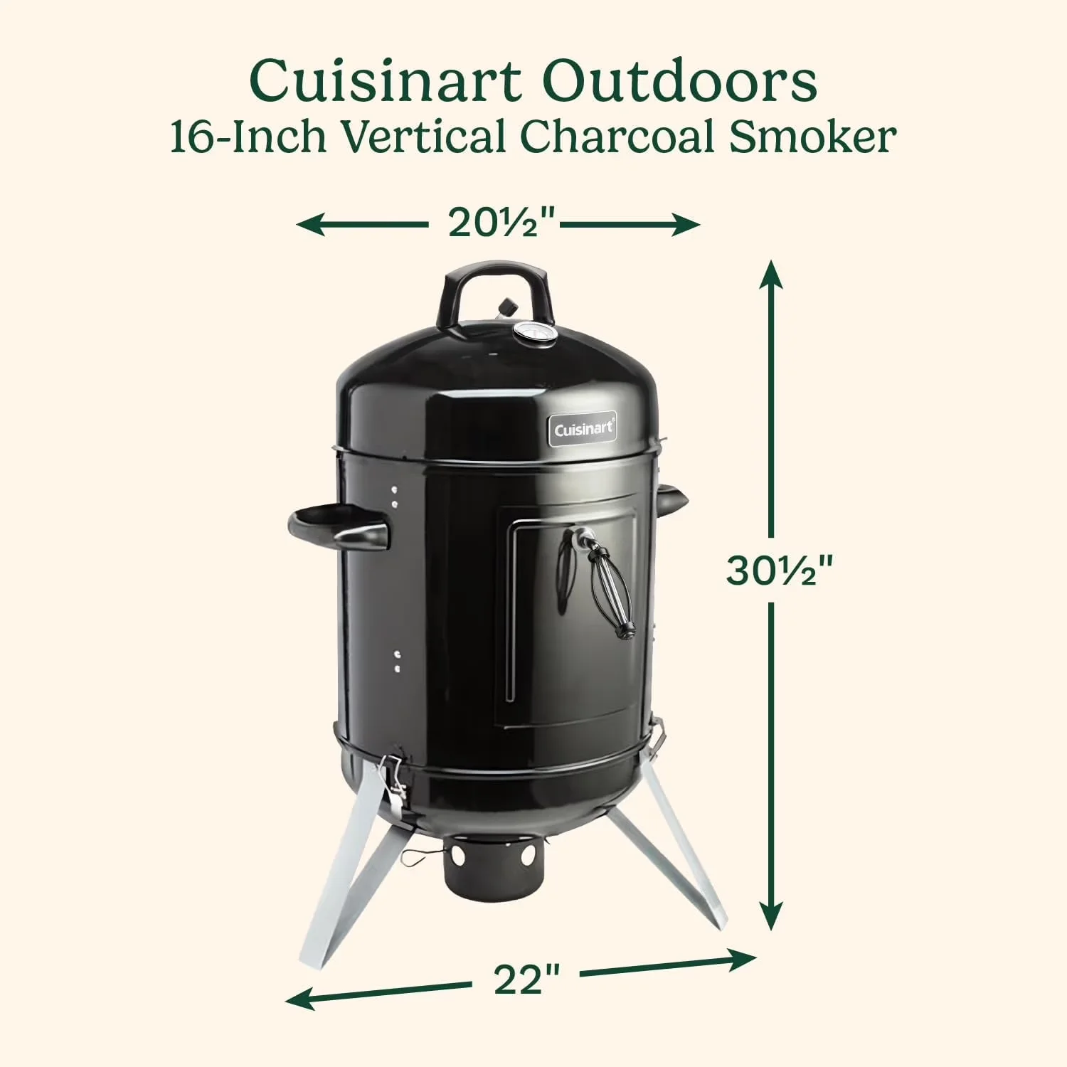 Versatile Smoker with 16" Vertical Charcoal - Black Stainless Steel, Porcelain Model 72EFE5