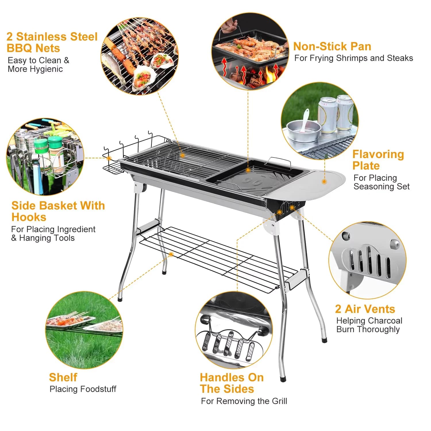 Flat Top Grill Stylish with Foldable, Portable, Silver - Silver Stainless Steel Model 04A6CC