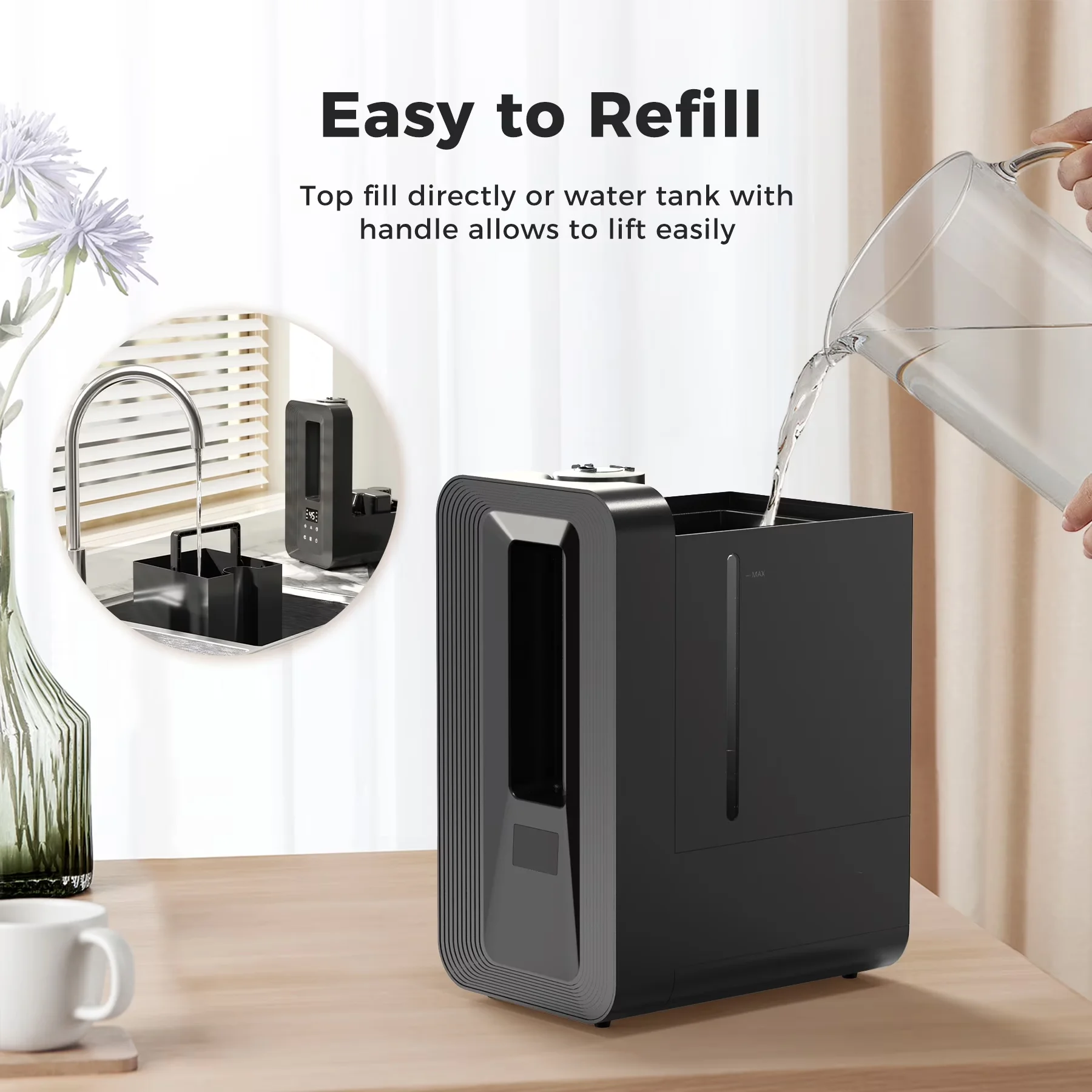 Humidifier Innovative with Oil Diffuser, Quiet Ultrasonic Humidifiers - Black for Bedroom, Large Model 5F5575