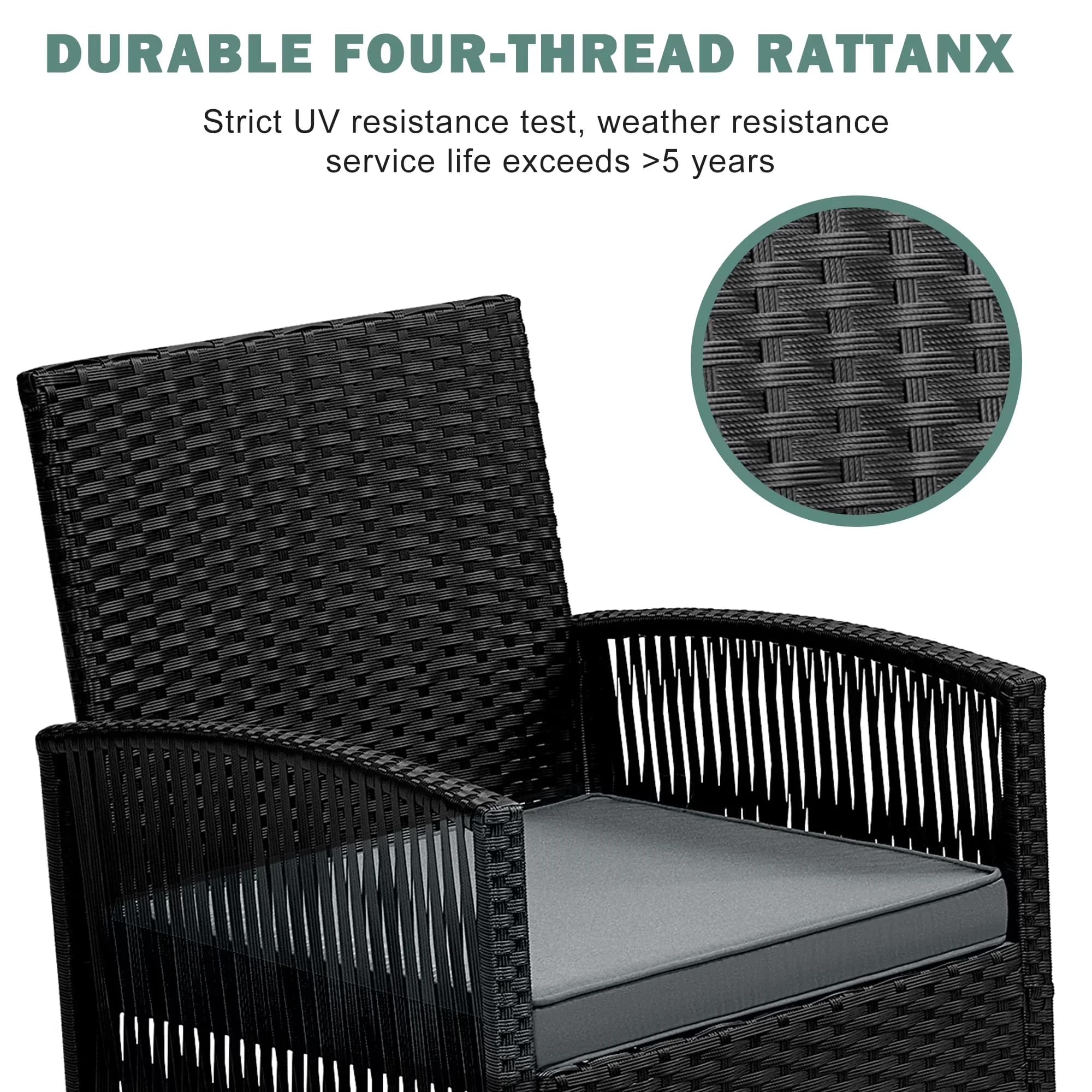 Versatile Patio Conversation Set with Weatherproof, Outdoor Furniture - Gray Steel, Glass, Pe-Rattan Model 3F5AB3