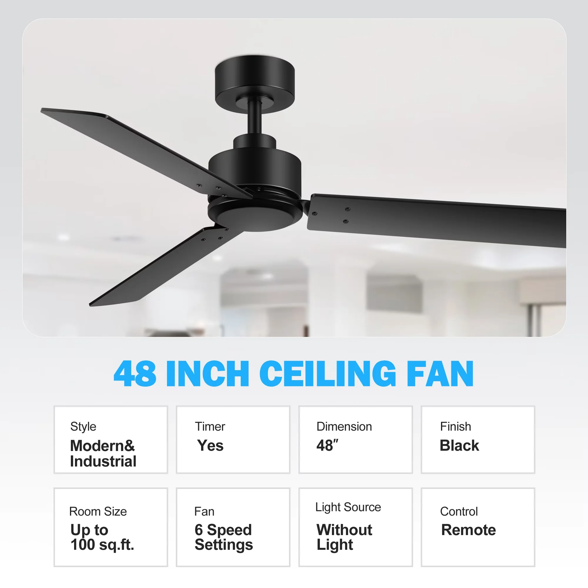 Innovative Ceiling Fan with Eco Friendly, Farmhouse, 3 Blades - Black Plastic Model 29C410