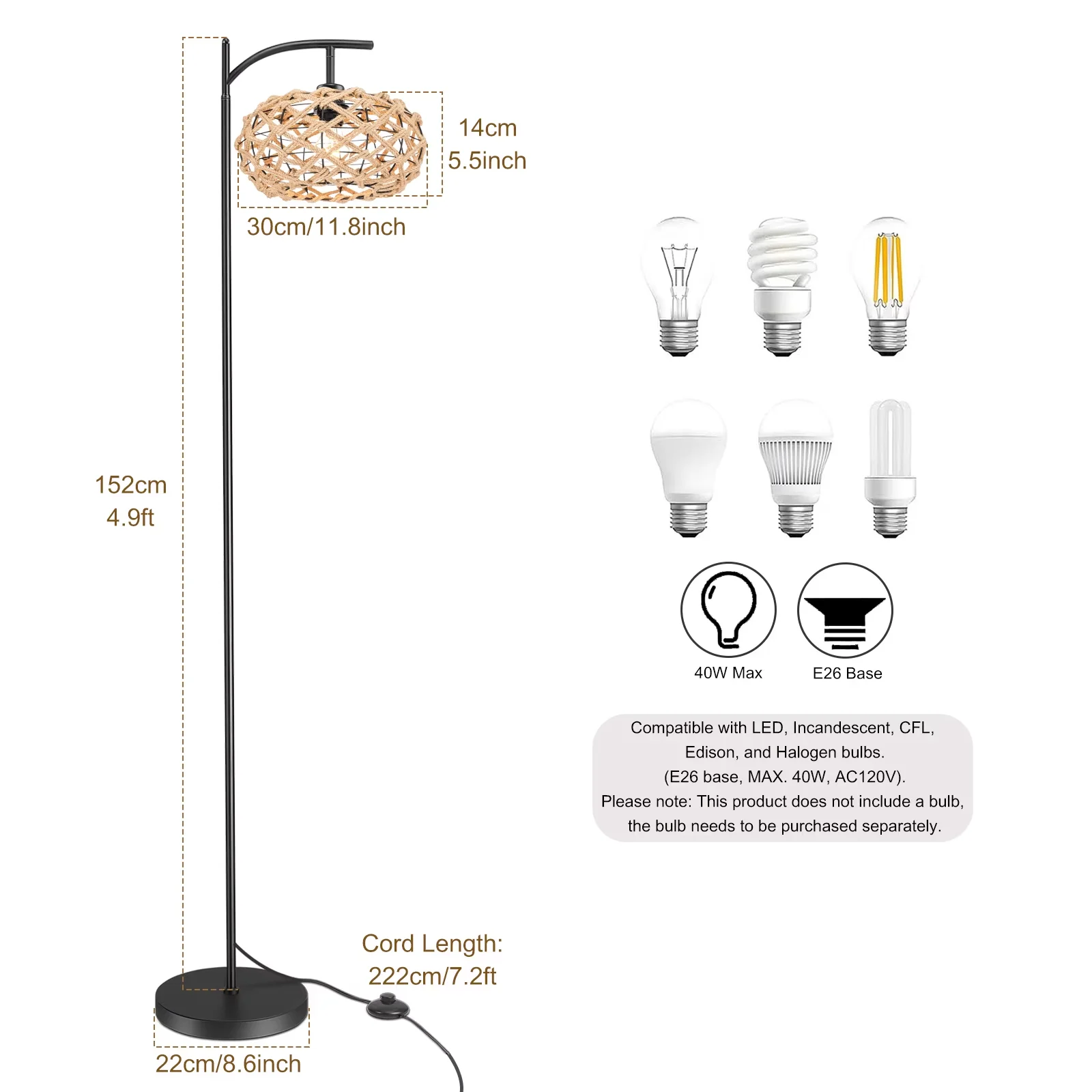 Stylish Floor Lamp with Standard Lamps, Farmhouse - Iron Brown, Black, Multicolor for Living Room, Bedroom Model B5E128