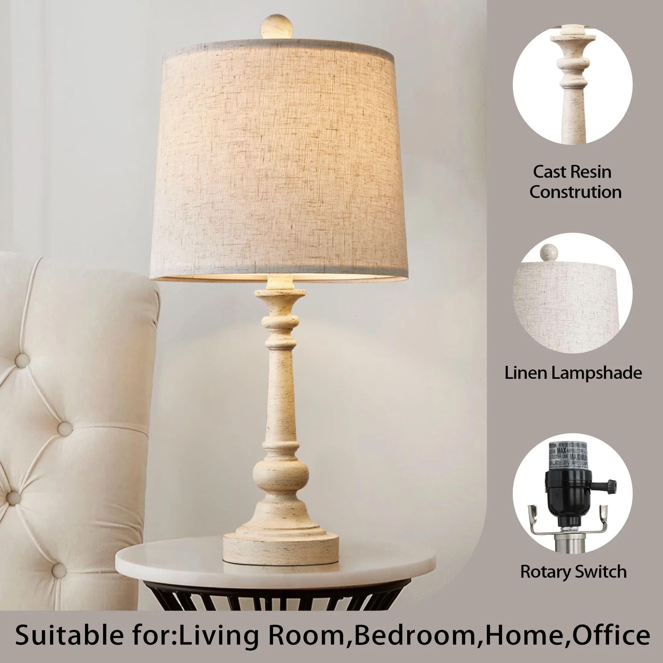 Versatile Table Lamp with LED, Bedside Lamps, Traditional - Beige Resin Model BC22A5