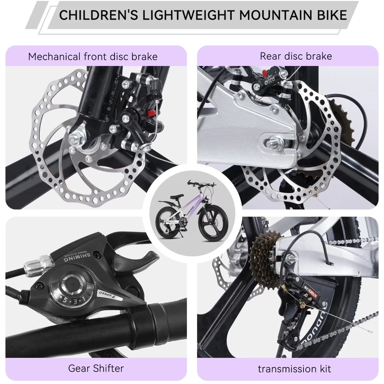 Essential Kids Bike with Adjustable Speed, Adjustable Seat Height - Purple Model 8276F4