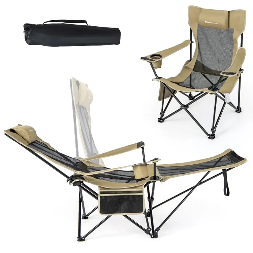 Beach Chair Premium with Adjustable, Folding, Folding Camp and - Khaki Model E6B43B