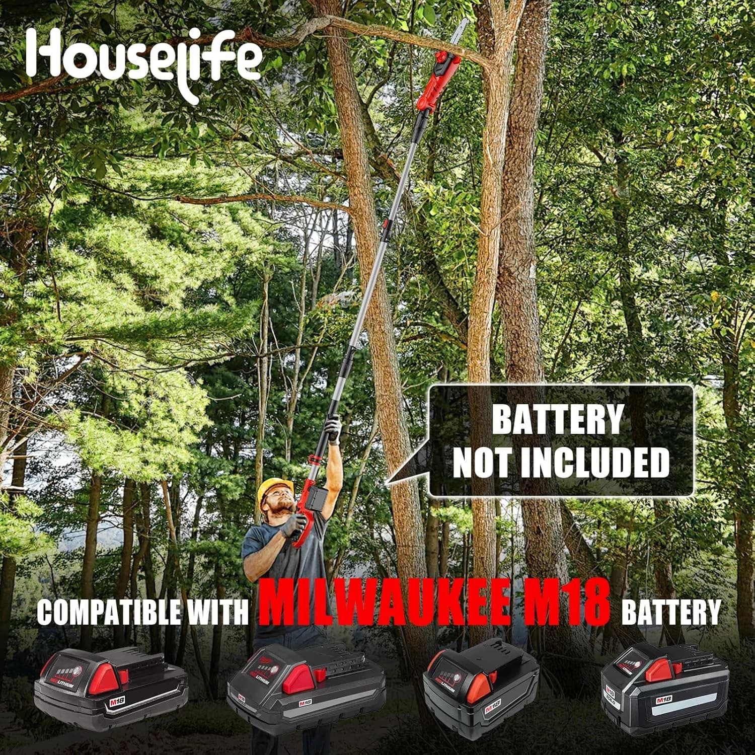Compact Pole Saw with Battery, Automatic Chain Oiler, Cordless Compatible - Model 7BF4BB