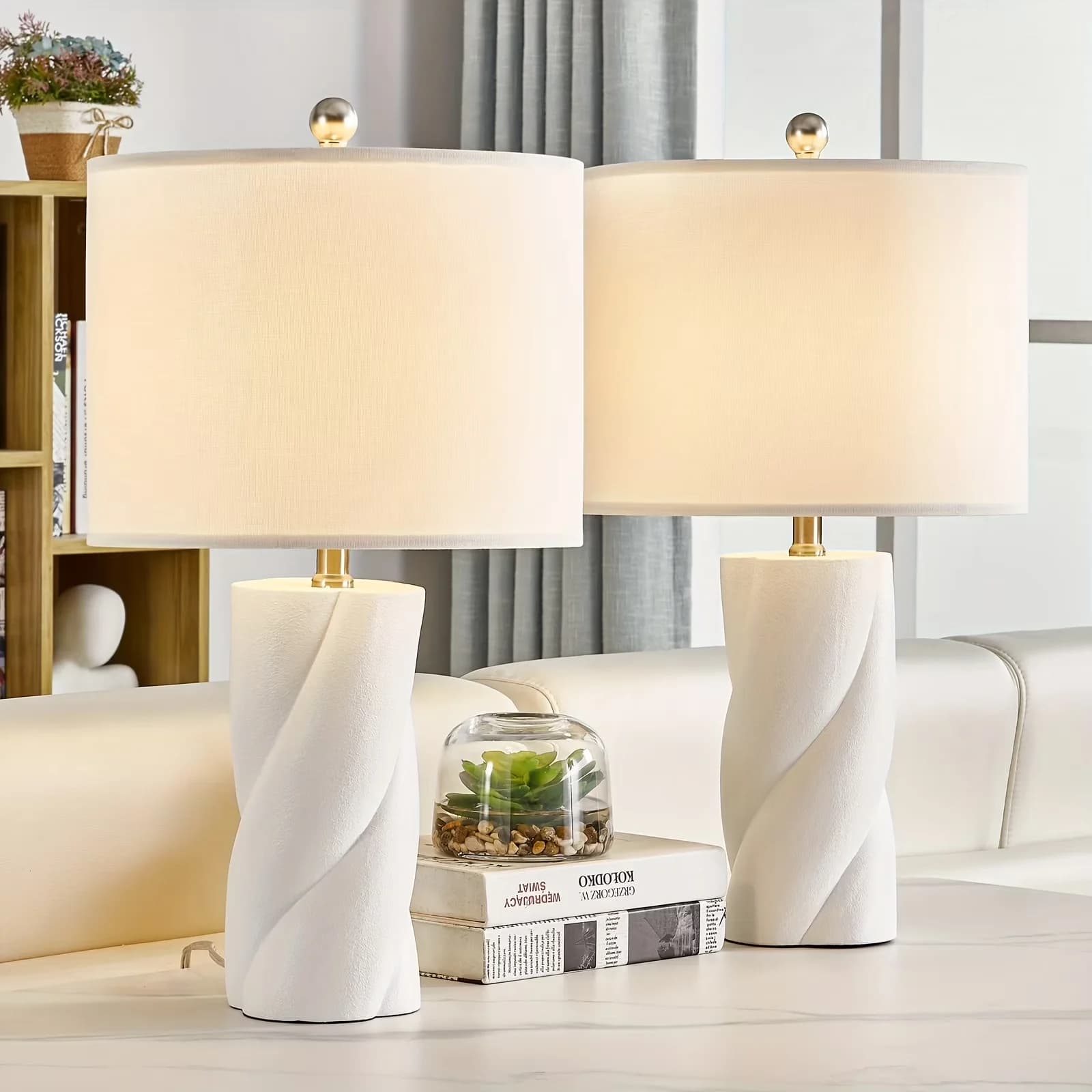 Lamp Set Professional with Dimmable, Modern - Ceramic White for Living Room, Bedroom Model D867D0