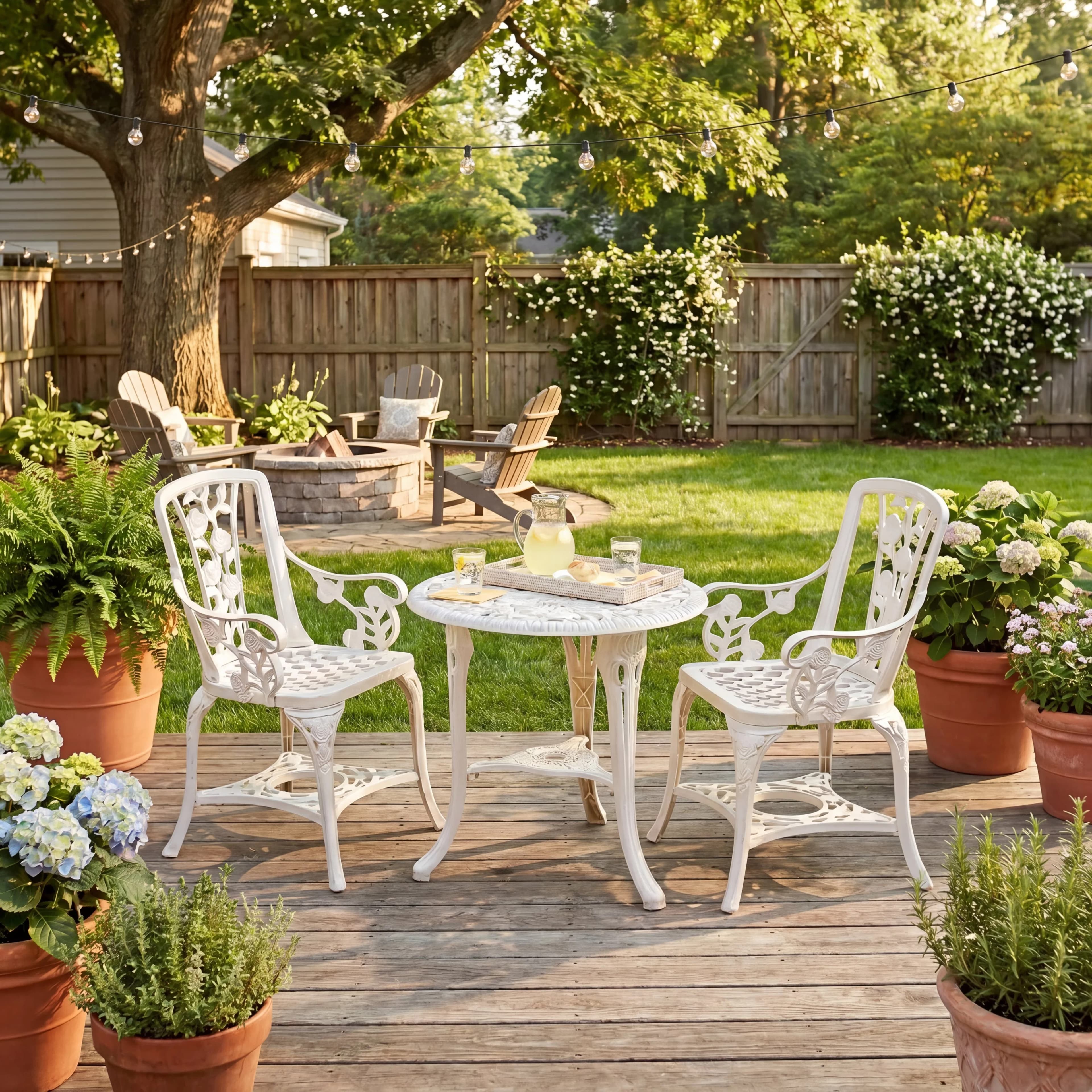 Patio Dining Set Compact with Weather-Resistant, Everyday comfort, All Weather Bistro Table and Chairs of 2 - Resin White for Garden Model 3124B3