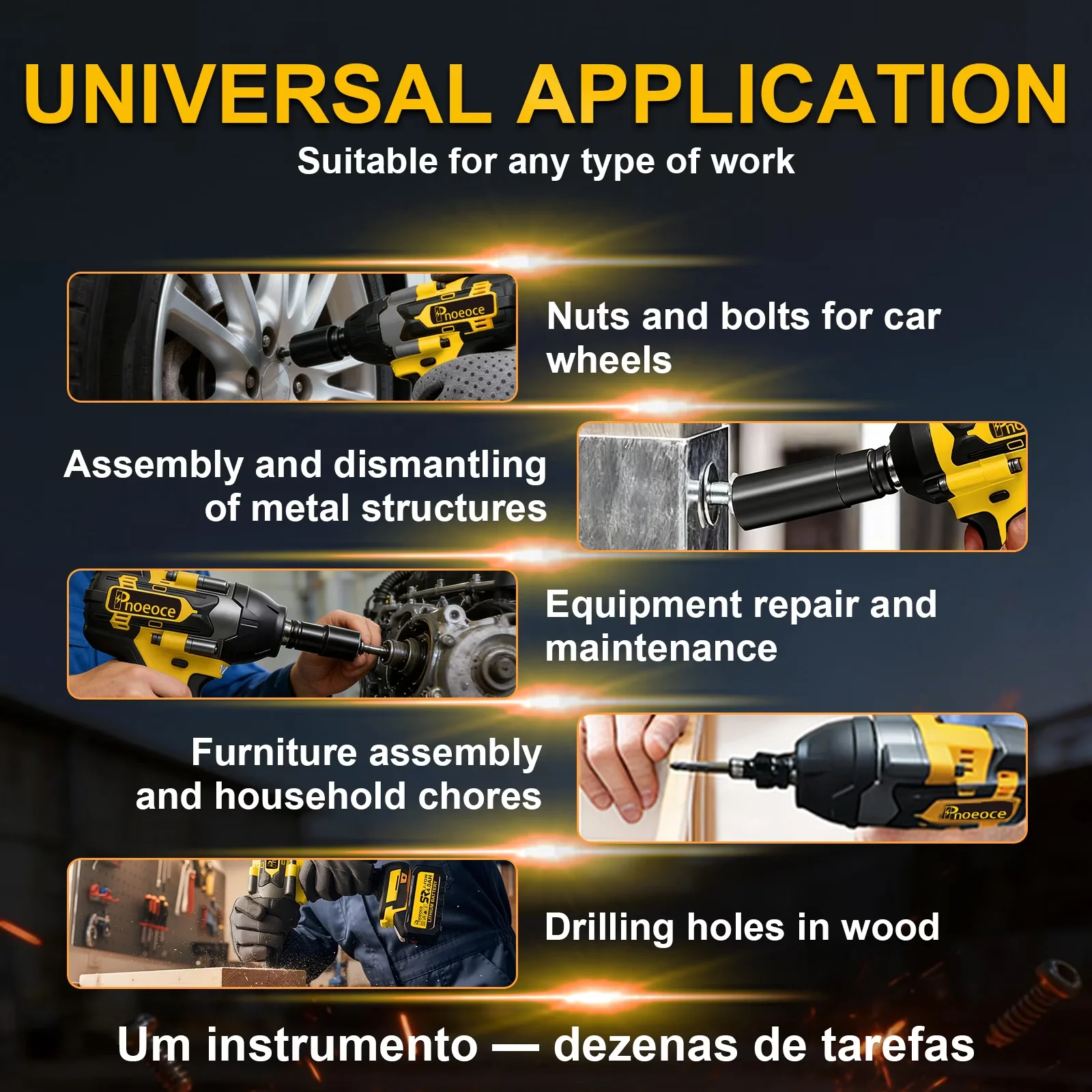 Professional Air Tools Compressor with Battery, 20V, 850N.m Brushless Cordless Impact Wrench - Model E8CA72