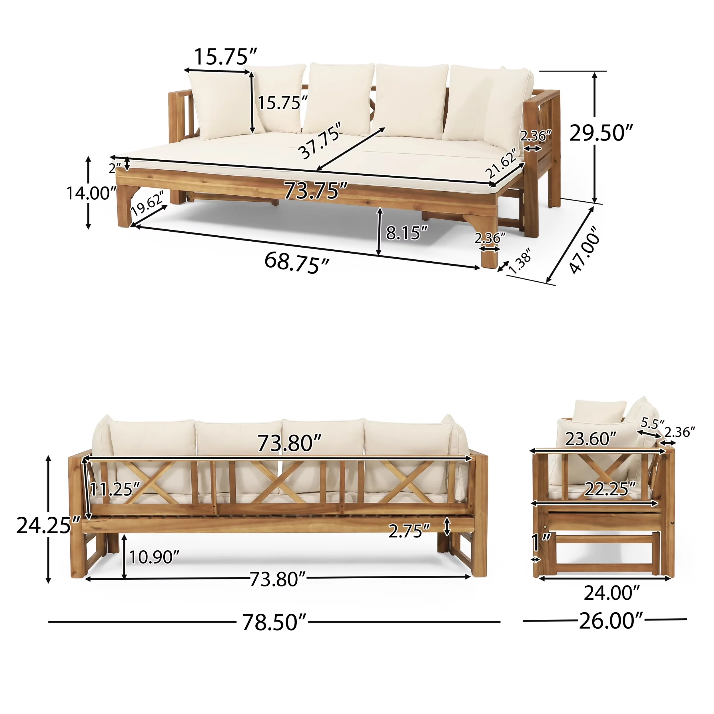 Outdoor Sofas Sectional Essential with Water-Resistant, Transitional, Multiple Color Options - Brown Solid Wood/Fabric Model 3E9651