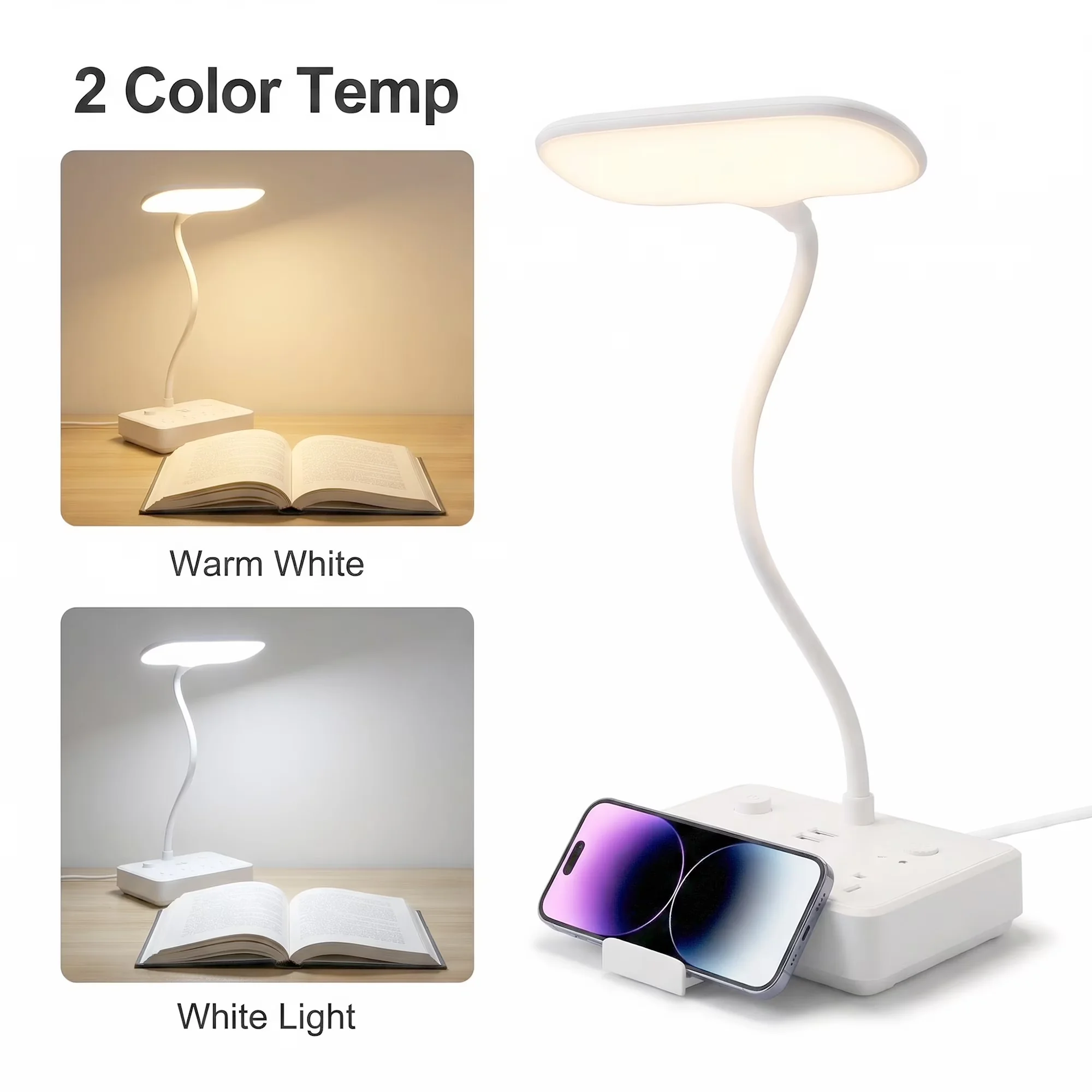Modern Desk Lamp with LED, Modern, Dimmable - White for Home Office, Dorm Model C3B2BE