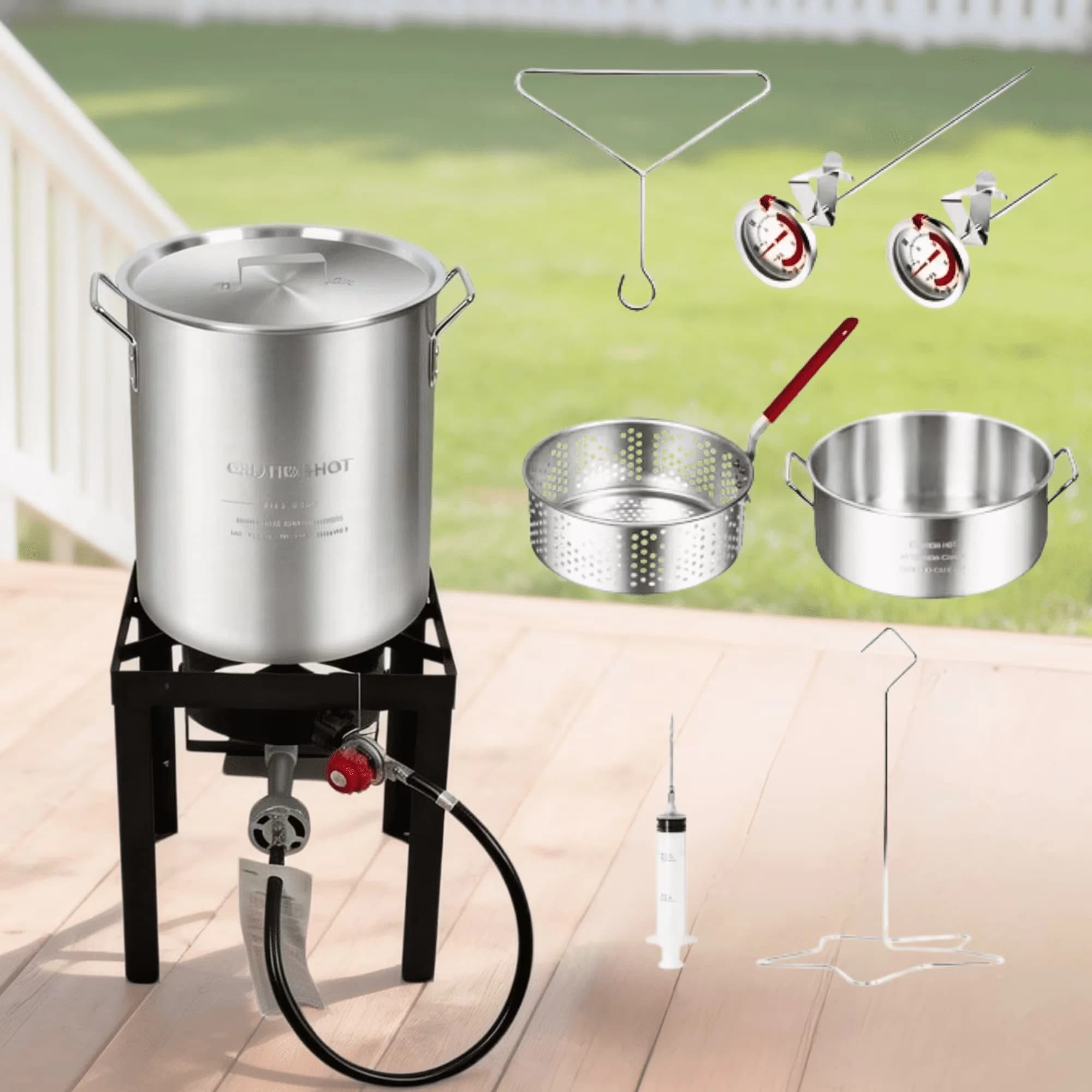 Modern Outdoor Fryer with 50000 BTU, Digital Timer, 30QT &10QT Propane Turkey Set - Silver Model 655197