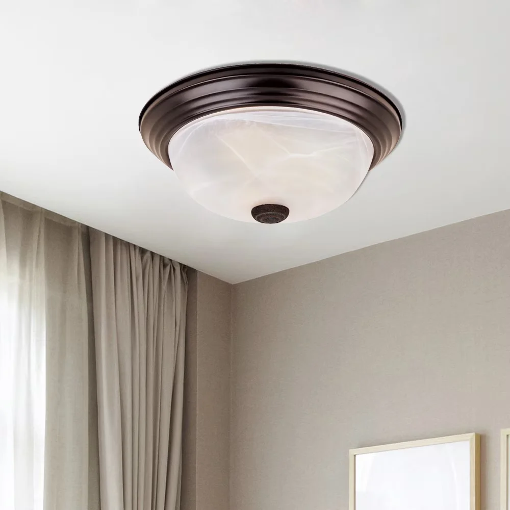 Versatile Ceiling Lights Fixture with Incandescent, Traditional, Decorative alabaster glass shade - Steel Brown Model 37ECEE