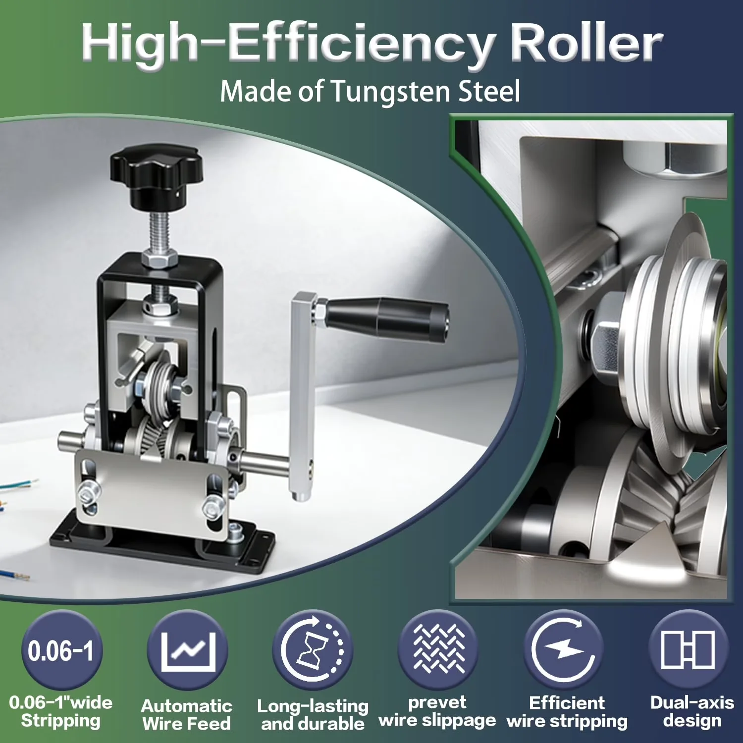 Woodworking Innovative with Adjustable, Manual Wire Stripper Machine, Drill-Powered & Hand Crank - 0.06-1" Model 5859A5