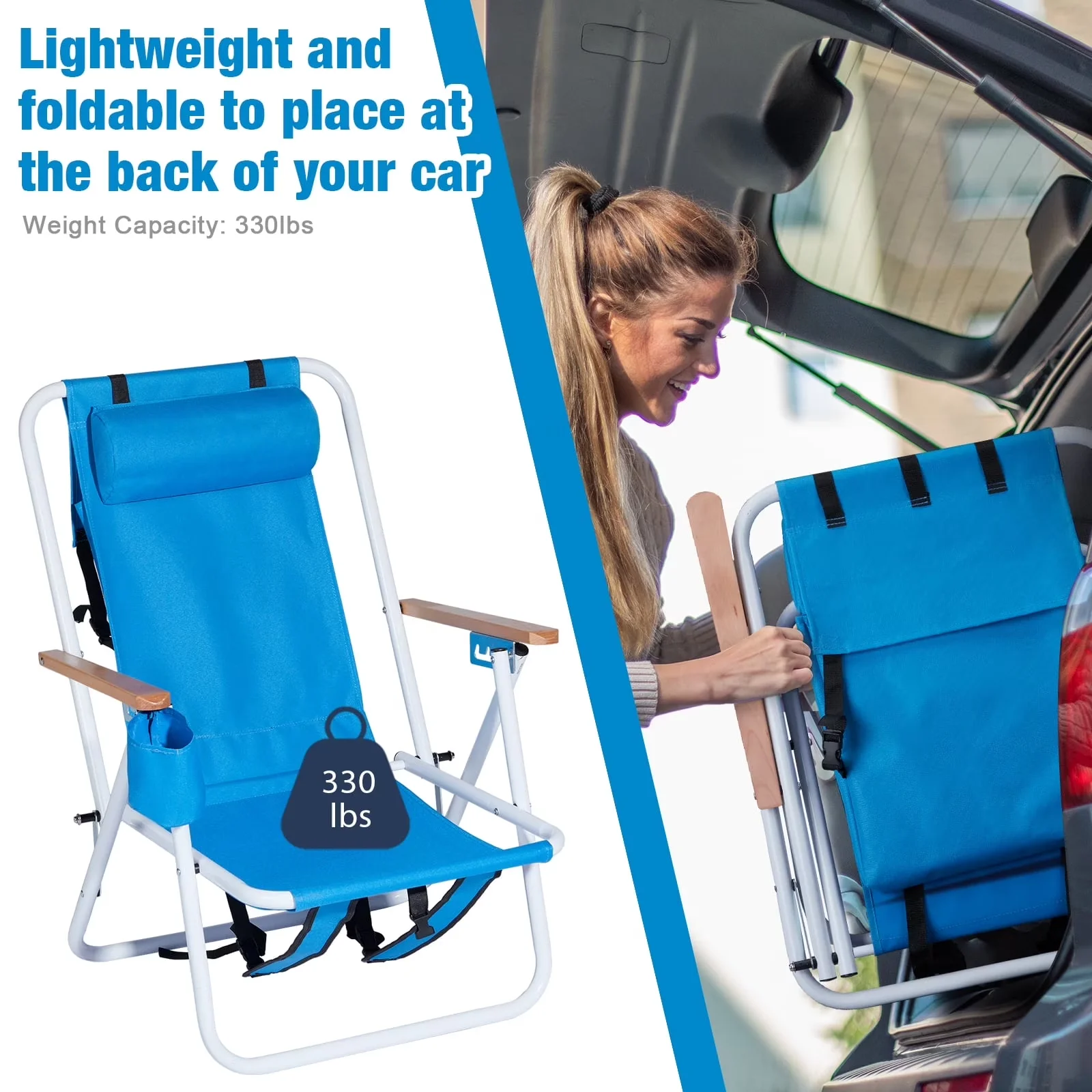 Beach Chair Classic with Folding - Iron & 600D Polyester Fabri Blue Portable Model 7C5F3B