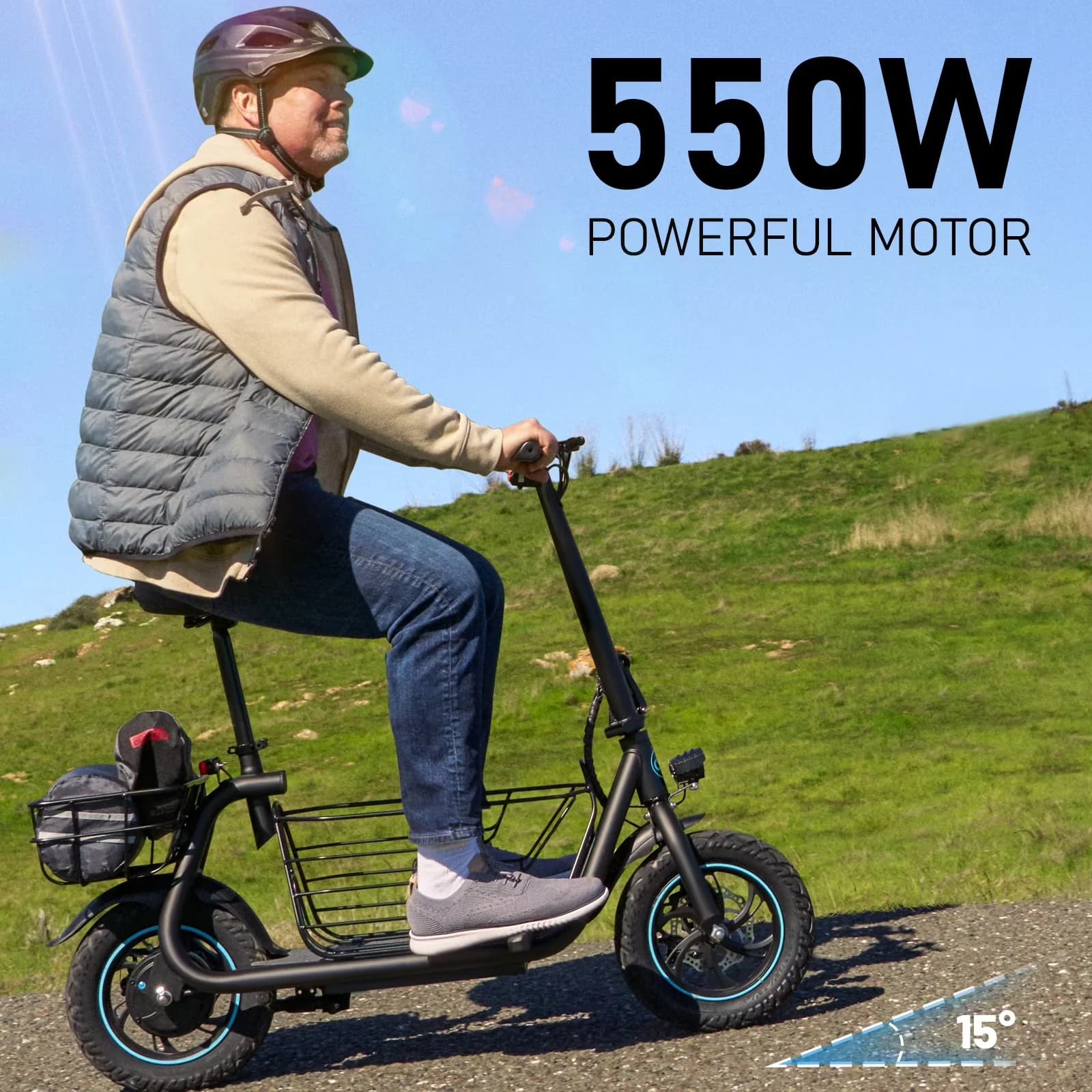 Scooter Compact with Headlights, Integrated Seat, Brake: Dual Front and Rear Disc Brakes - Metal Model B67EB1