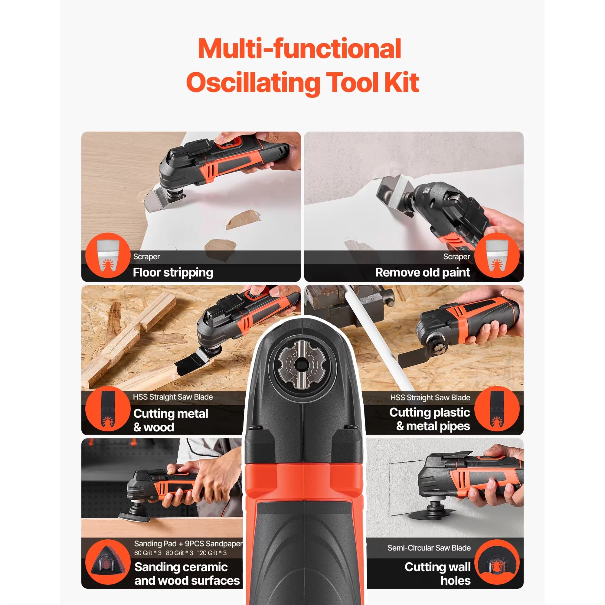 Classic Woodworking with LED, Variable Speed, Corded Oscillating Multi-Tool - Black Model 738C9B