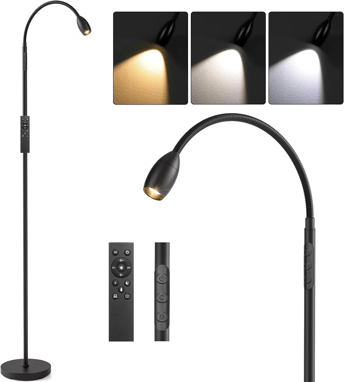 Versatile Floor Lamp with LED, Modern, Reading - Black Metal - Standard Series Model C9DA15