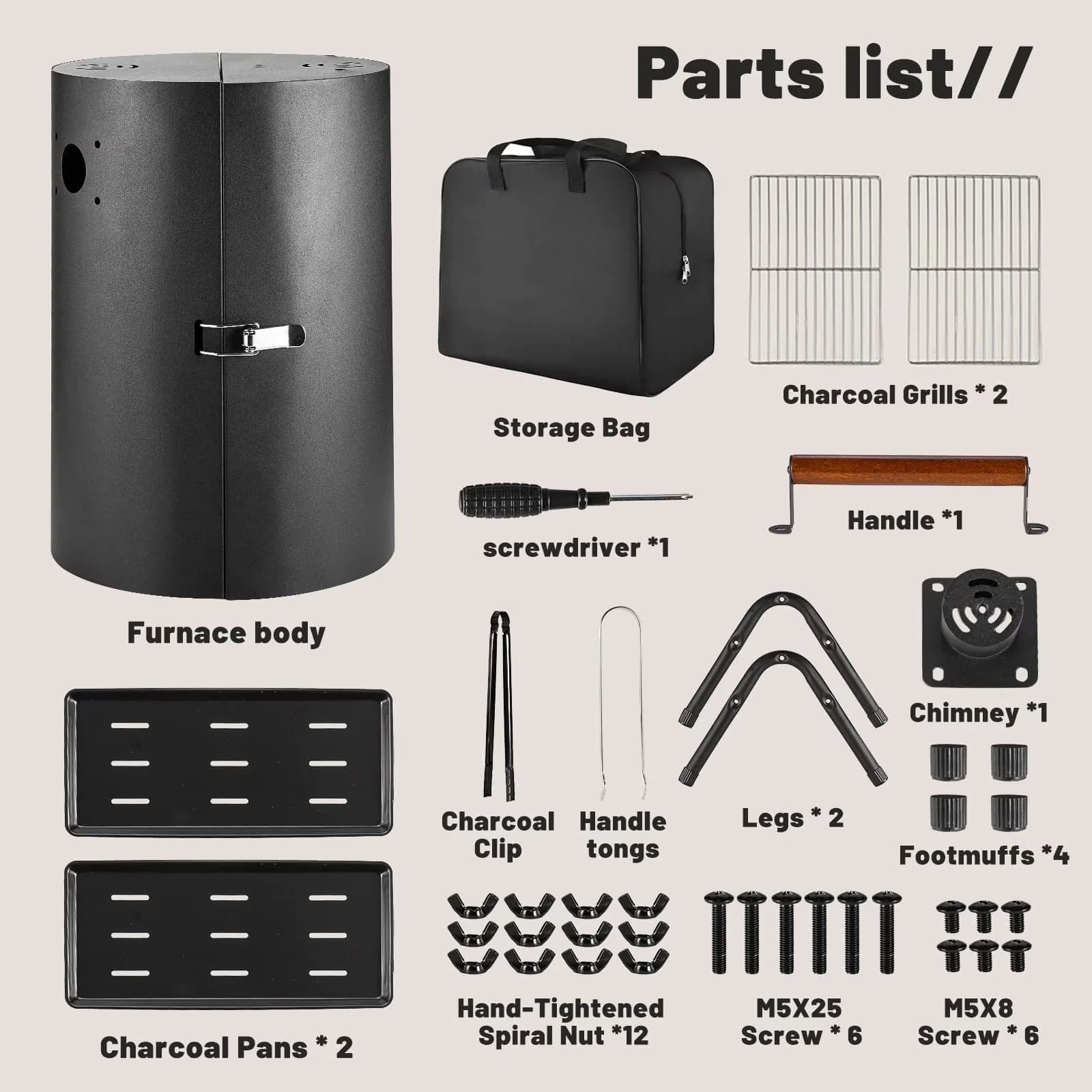 Classic Charcoal Grill with Portable, Portable Iron BBQ - Iron Black for Camping Model 927D7F