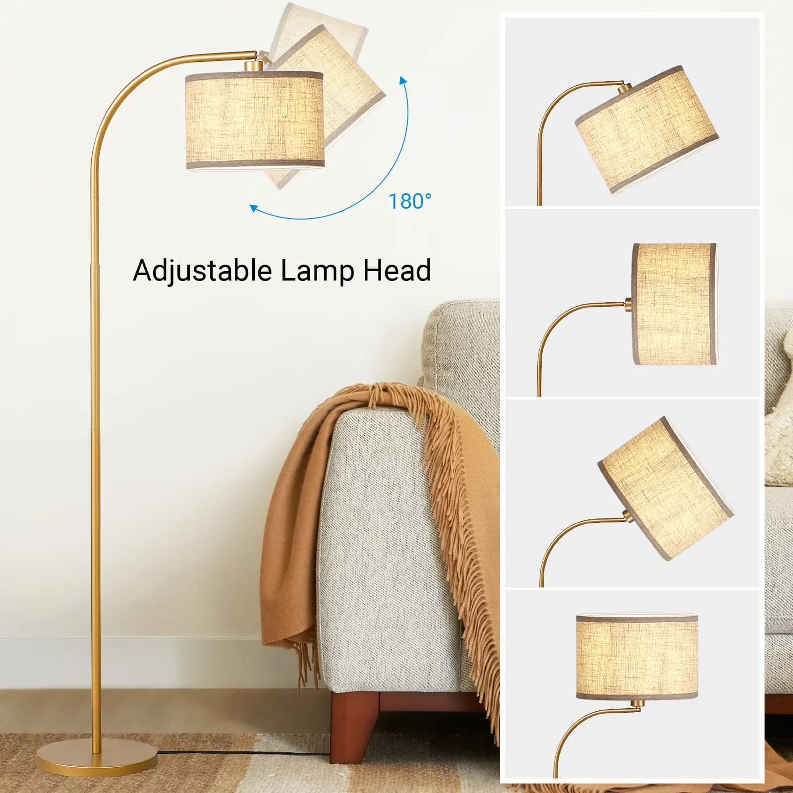Floor Lamp Efficient with LED, Modern, Arc - Gold, Beige, Multicolor Metal Model D3D6A0