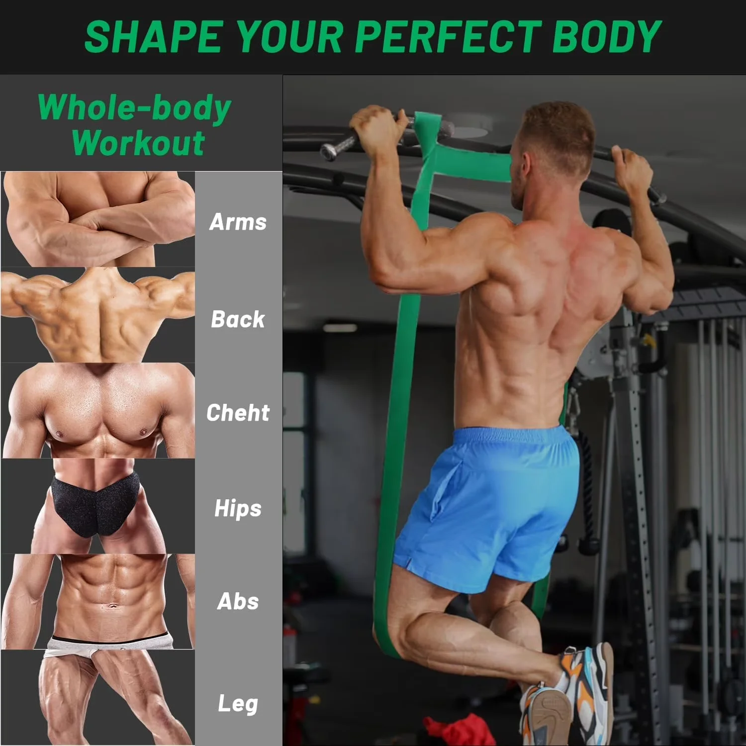 Modern Home Gym with Anti-Slip, 10PCS Pull Up and Exercise Loops - Atural Latex Green Model C4F0C0