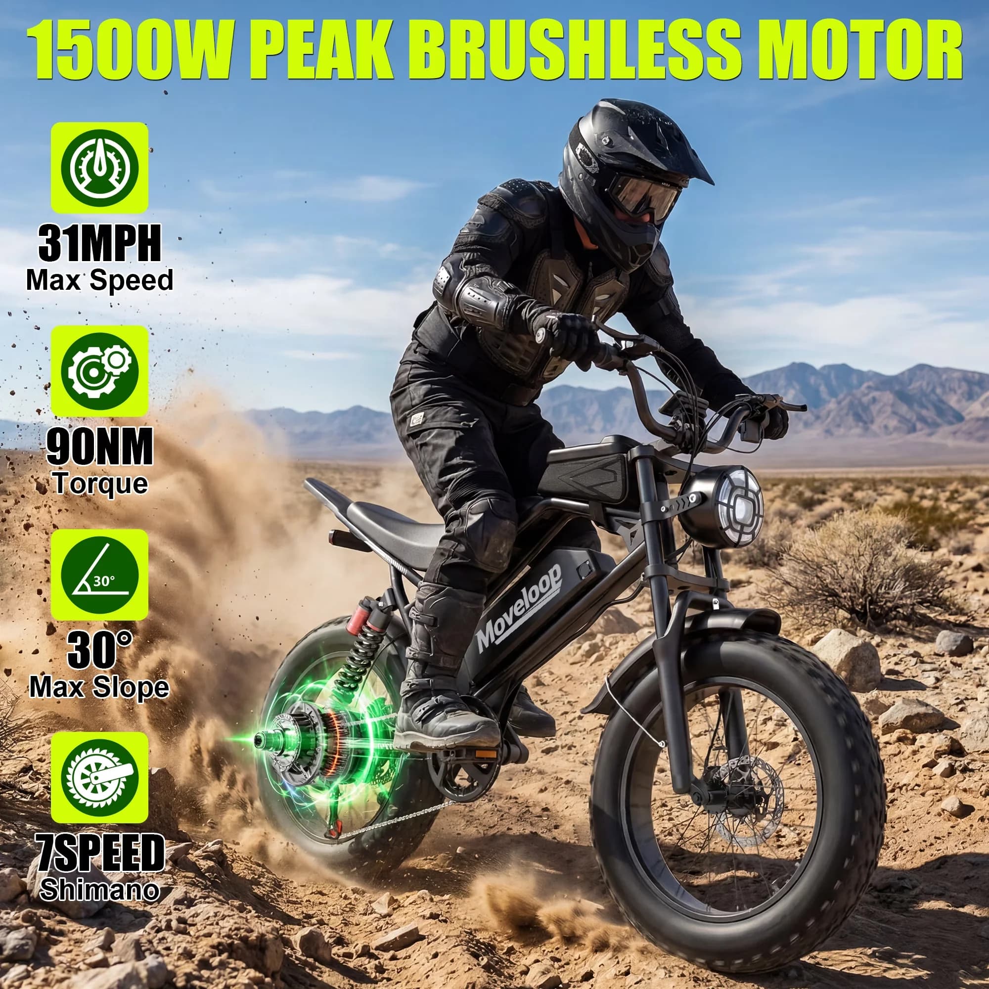 Sleek Electric Bike with Battery, 1500W - Rustic Charm Model 18A9FB