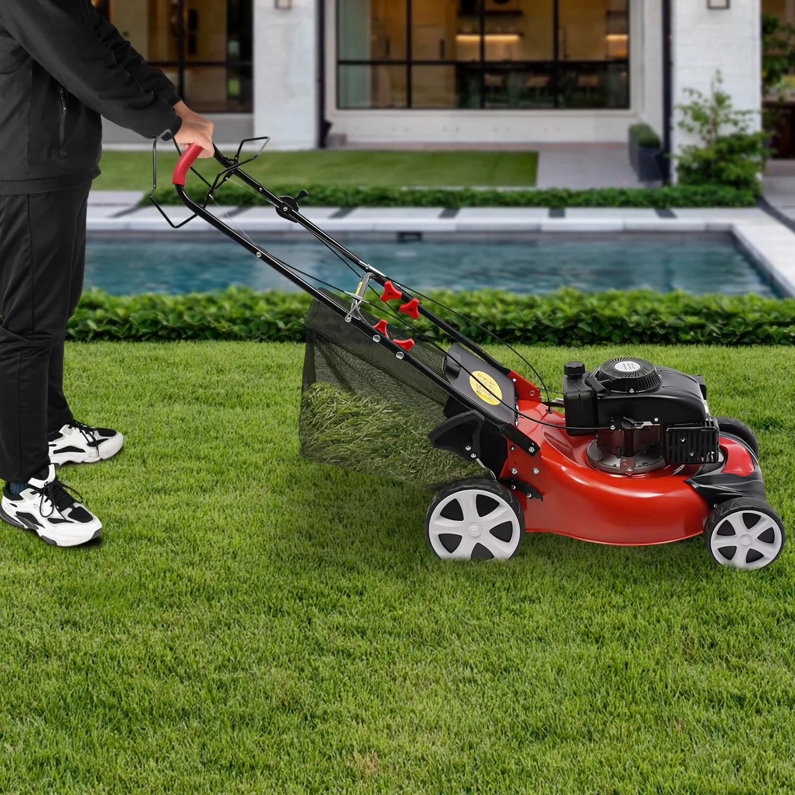 Push Mower Compact with Adjustable Cutting Height, Self-Propelled Gas Lawn 5HP 140CC - Red Model 494C23