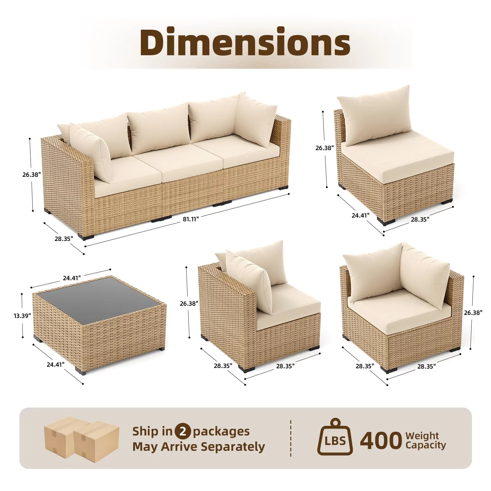 Innovative Patio Conversation Set with Weatherproof, Beige - Rattan Beige Model E44999