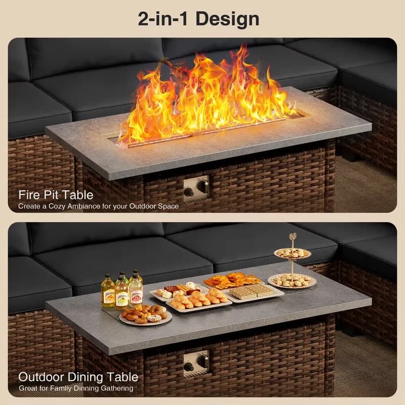Stylish Outdoor Sofas Sectional with Tempered Glass Table, 7-Piece Rattan Patio Furniture Set, Like it ? Explore more! - Black... Model 6410BA