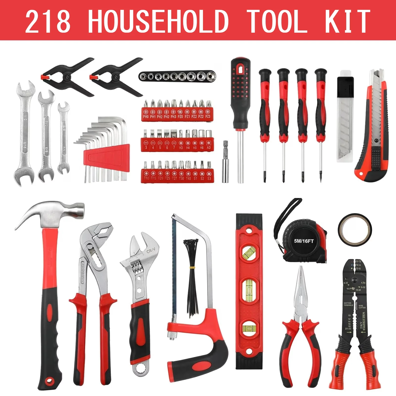 Professional Hand Tool Set with Compact, Pliers and Toolbox, Wrenches - Red for Home, Auto Model A717B2