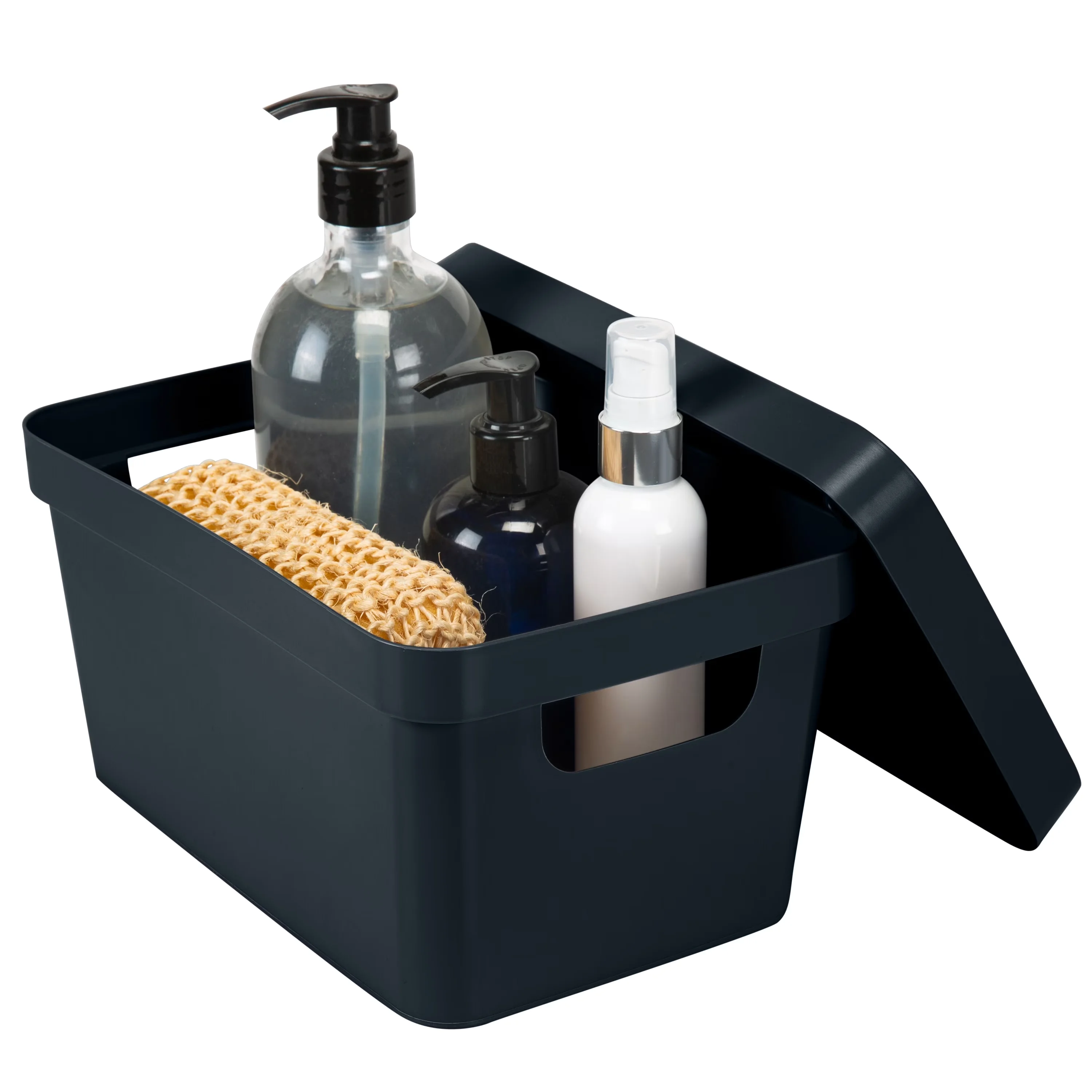 Classic Garage Storage Supply with Stackable, Carrying Handles, 2 Open Handles for Easy Transporting - Plastic Charcoal Model F0CEAF