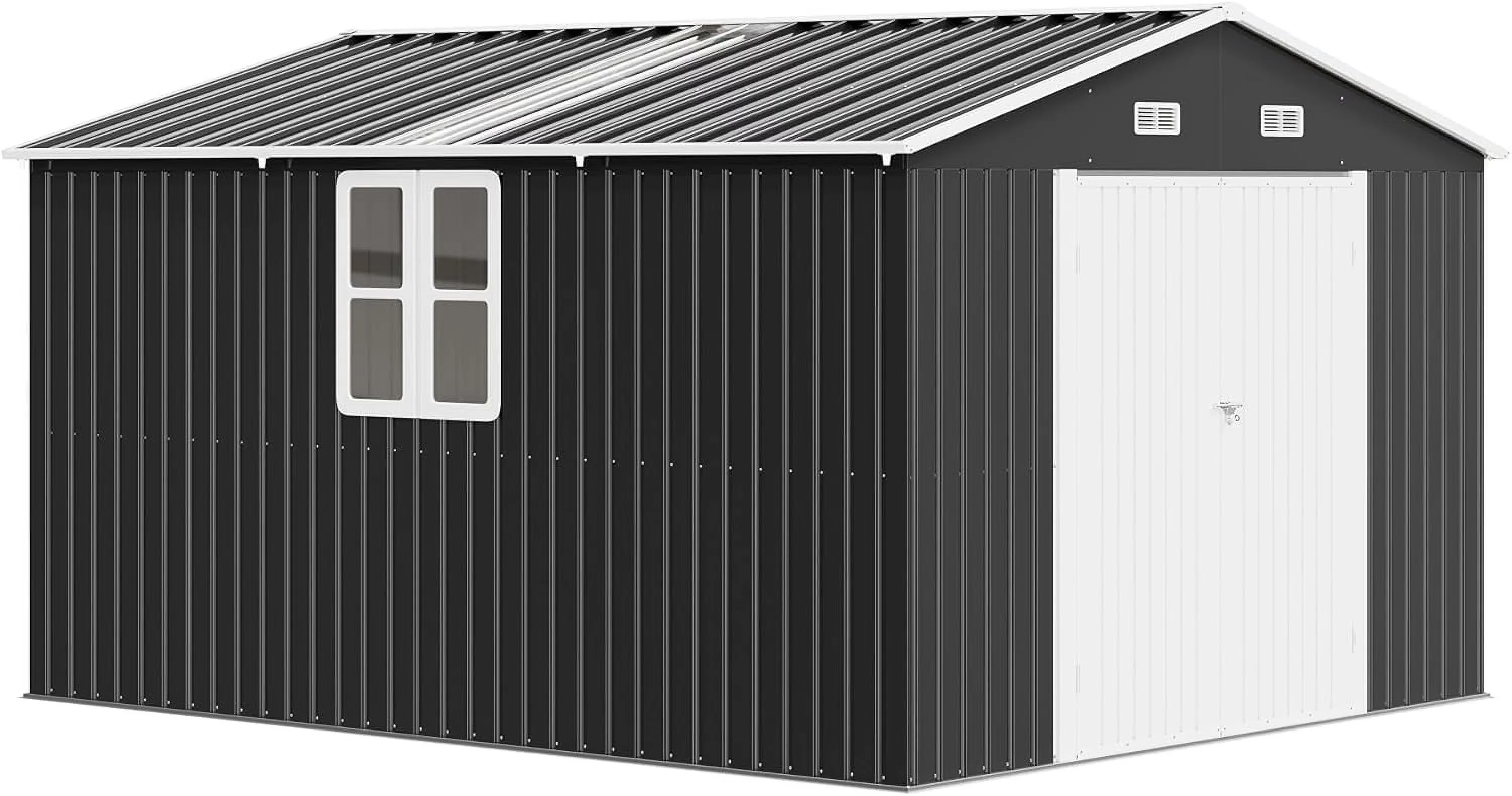 Durable Shed with Impact-Resistant, 2/4-Pane Windows Hinged Double Doors - Metal White for Garden Model 29D72A