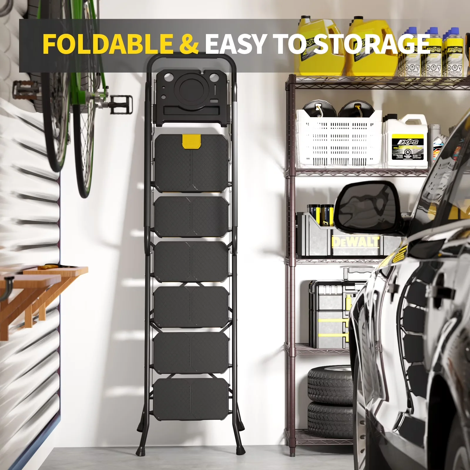 Ladders And Step Stool Reliable with Metal Frame, Lock-On Button, Black - Black Metal, Pp Model CC1190