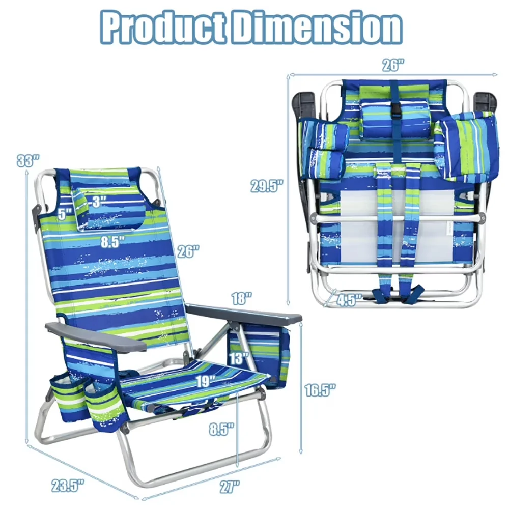 Professional Beach Chair with Folding, Adjustable, 2-Pack Folding Backpack - Blue Model A2B9F8