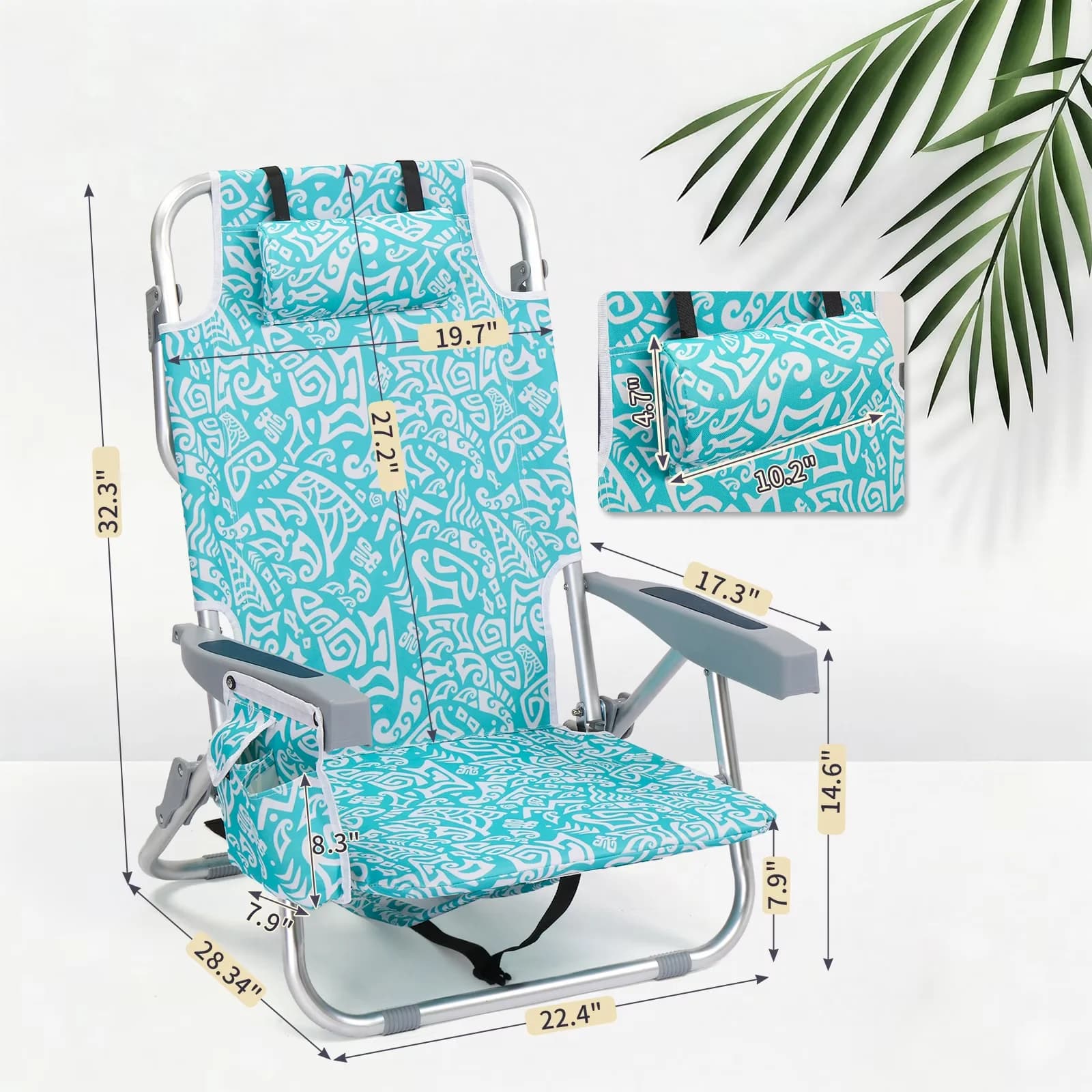 Quality Beach Chair with Back Storage Bag, 5 Level Adjustable Positions - Blue Model 698CE2