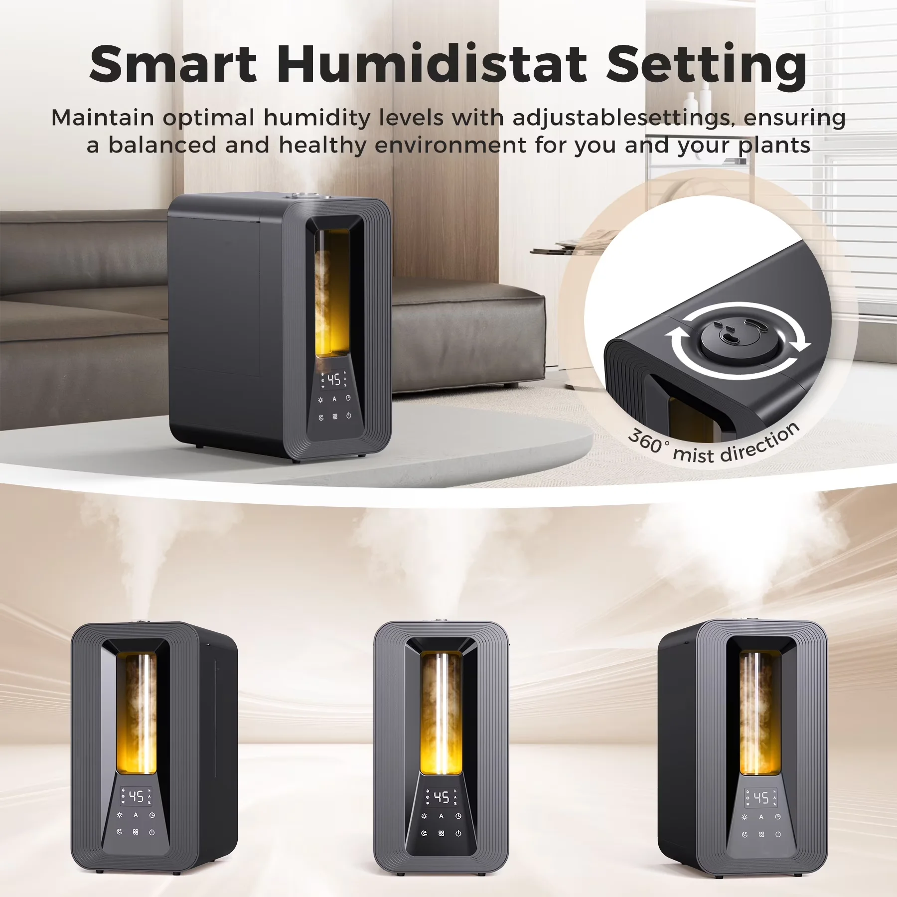 Humidifier Innovative with Oil Diffuser, Quiet Ultrasonic Humidifiers - Black for Bedroom, Large Model 5F5575