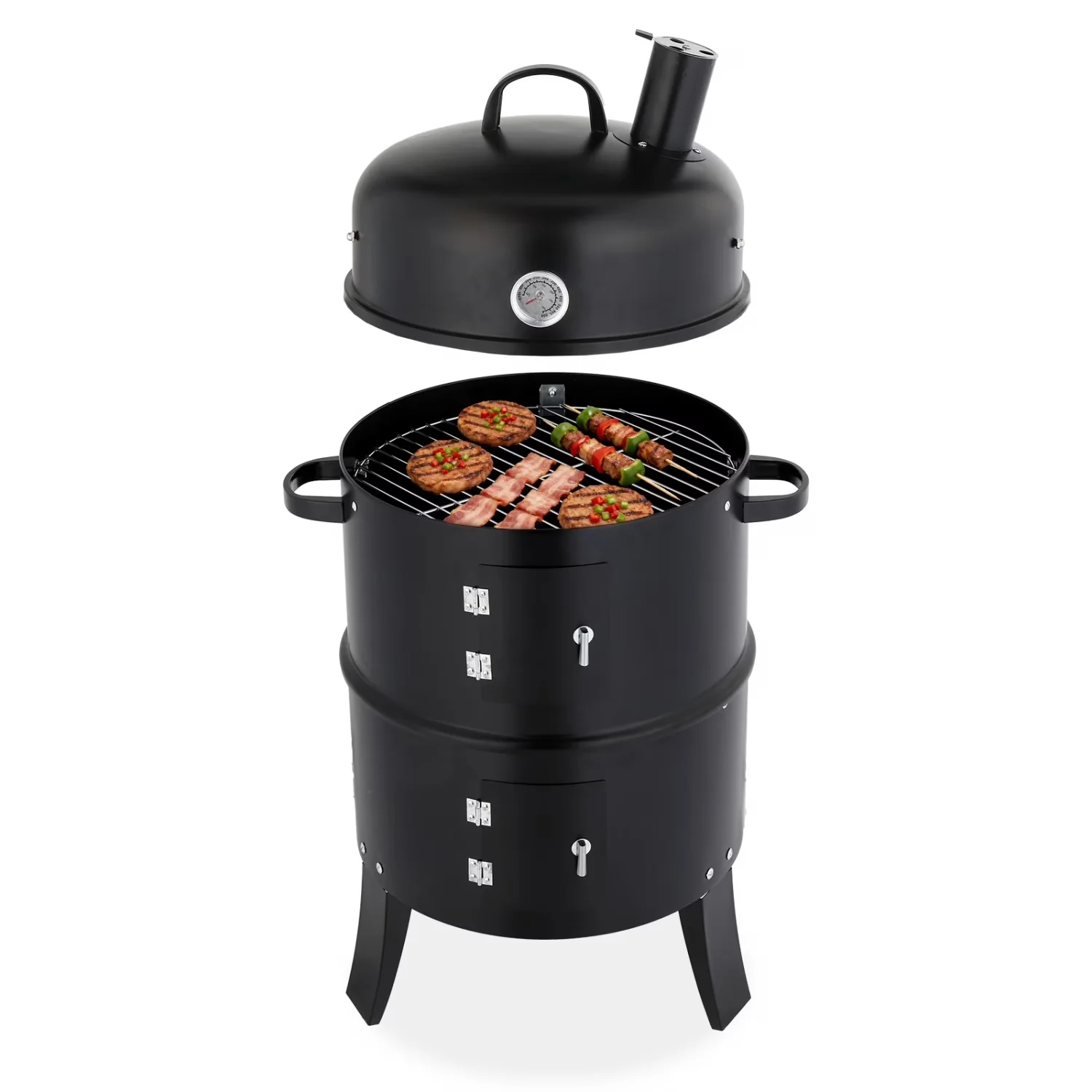 Smoker Compact with Rust Resistant, Vertical Cylindrical Charcoal - Iron Black Model ED7874