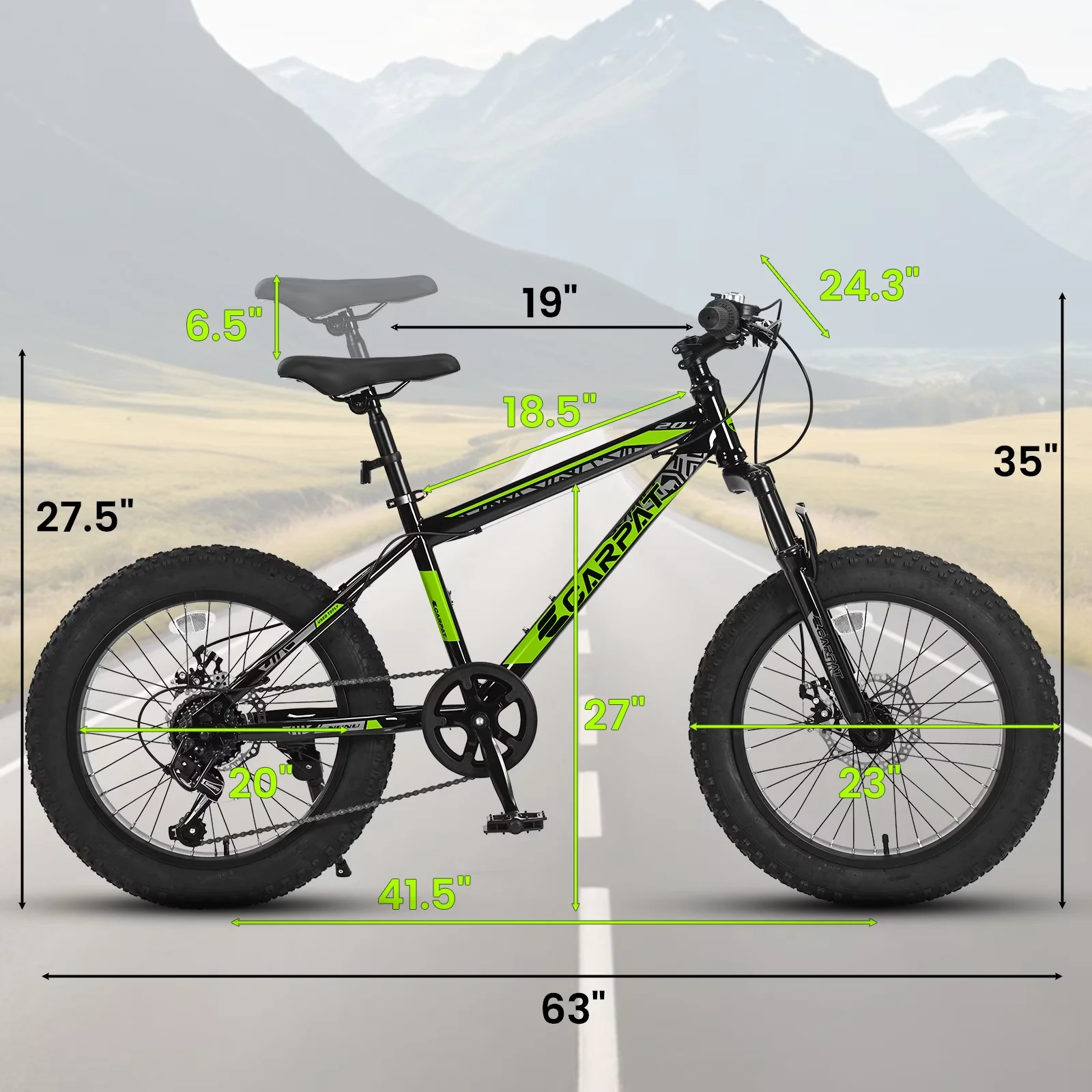 Classic Kids Bike with Lightweight, Adjustable Height, High-Carbon Steel Frame MTB - Black-Green Model 48AB6D