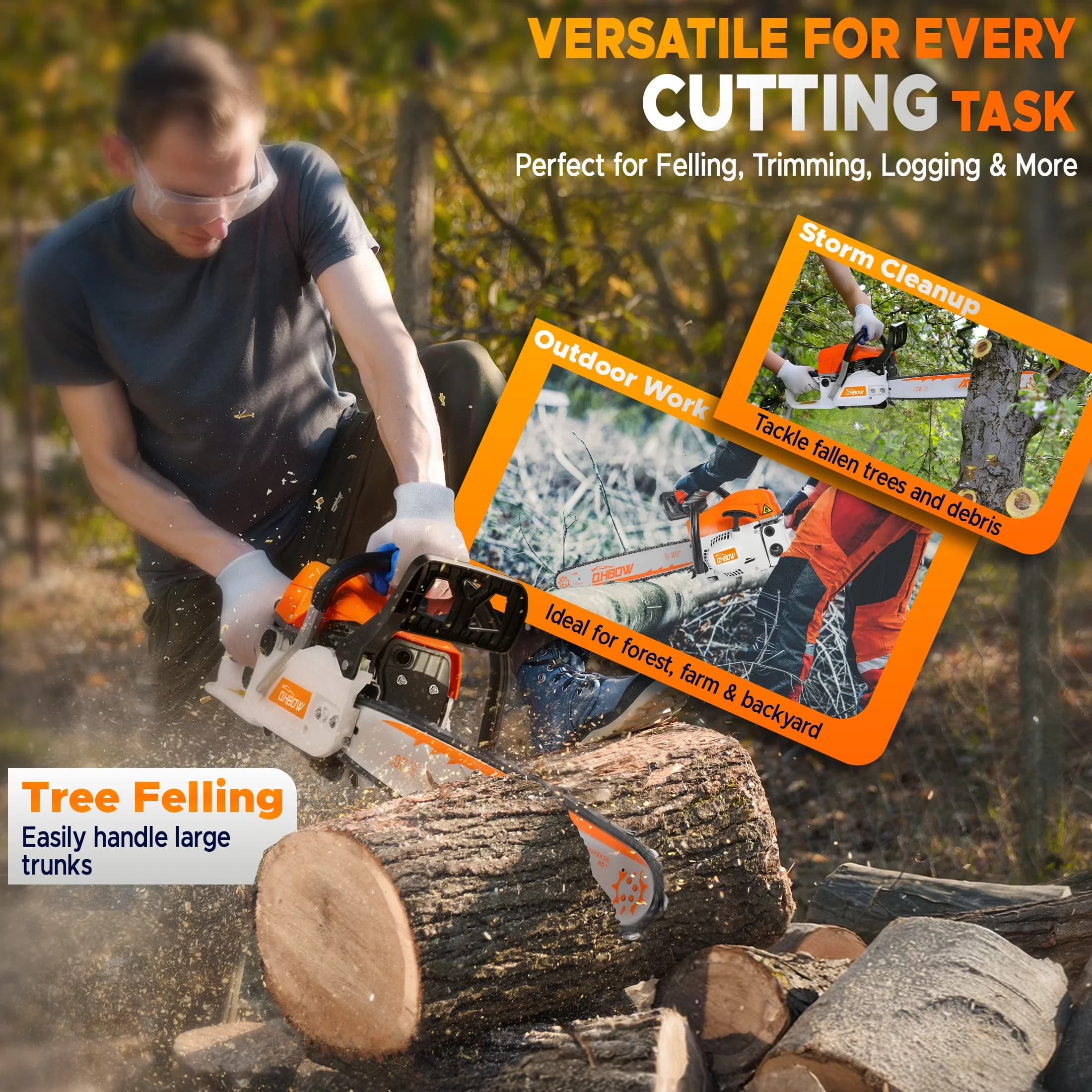 Sleek Chainsaw with Automatic Chain Oiler, 58CC 2-Stroke Gas Chain Saw - Orange for Home Model DEF985