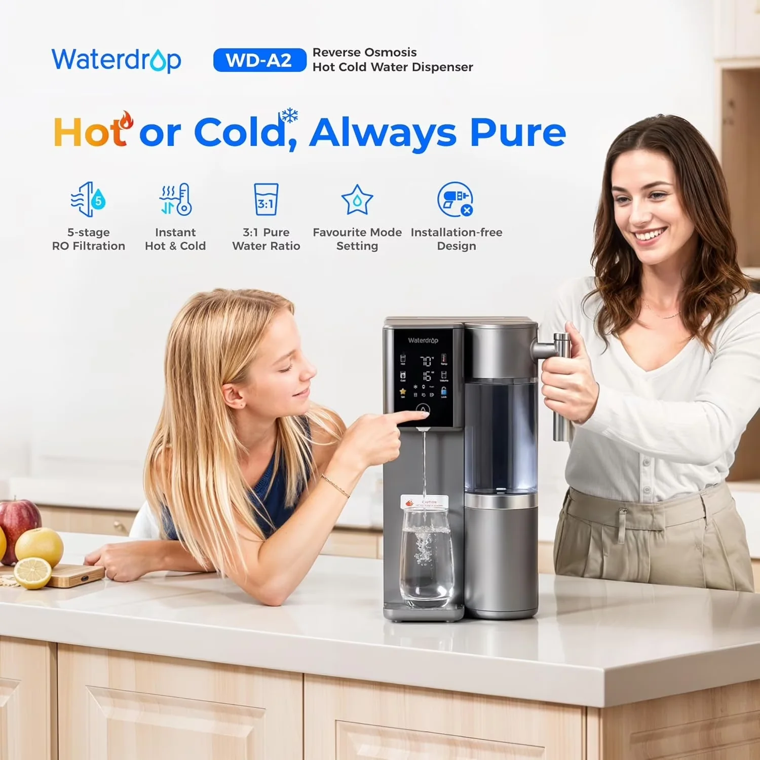 Efficient Water Filtration with Bottleless Cooler, 6 Temperature Settings, 3:1 Pure to Drain - Gray Model 448057