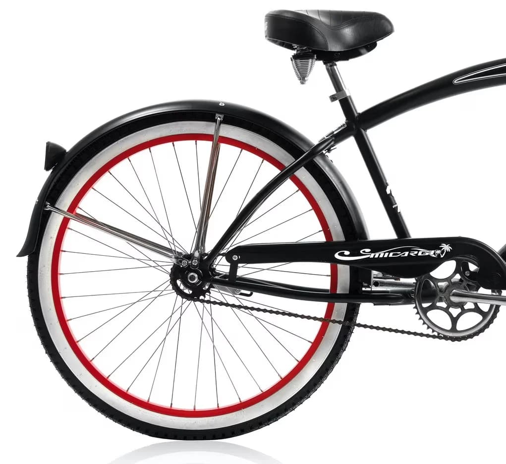 Cruiser Bike Reliable with Adjustable Seat Height, Black/Red Rim - Black Model C17928