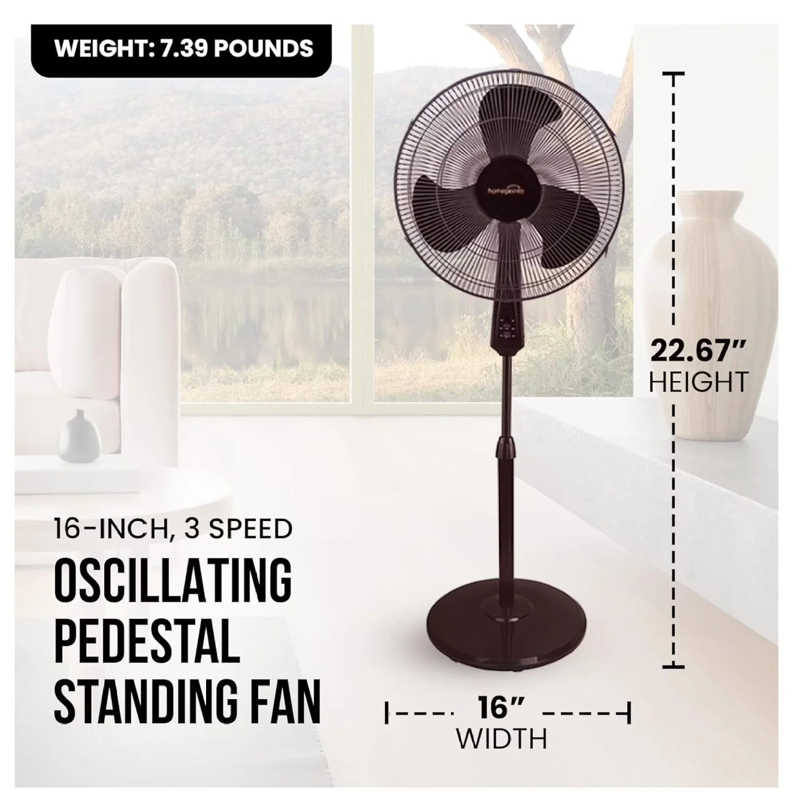 Compact Fans In Cooling with Oscillating, Adjustable Height, Adjustable Height & 3 Speeds - Black Model 808E28