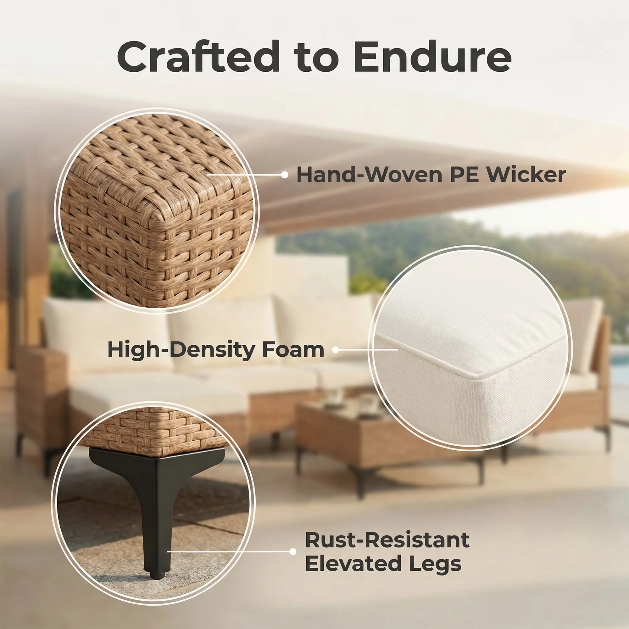 Reliable Patio Conversation Set with Beige, Wicker Furniture - Beige Wicker, Steel, Pe Rattan Model 4C3EBE