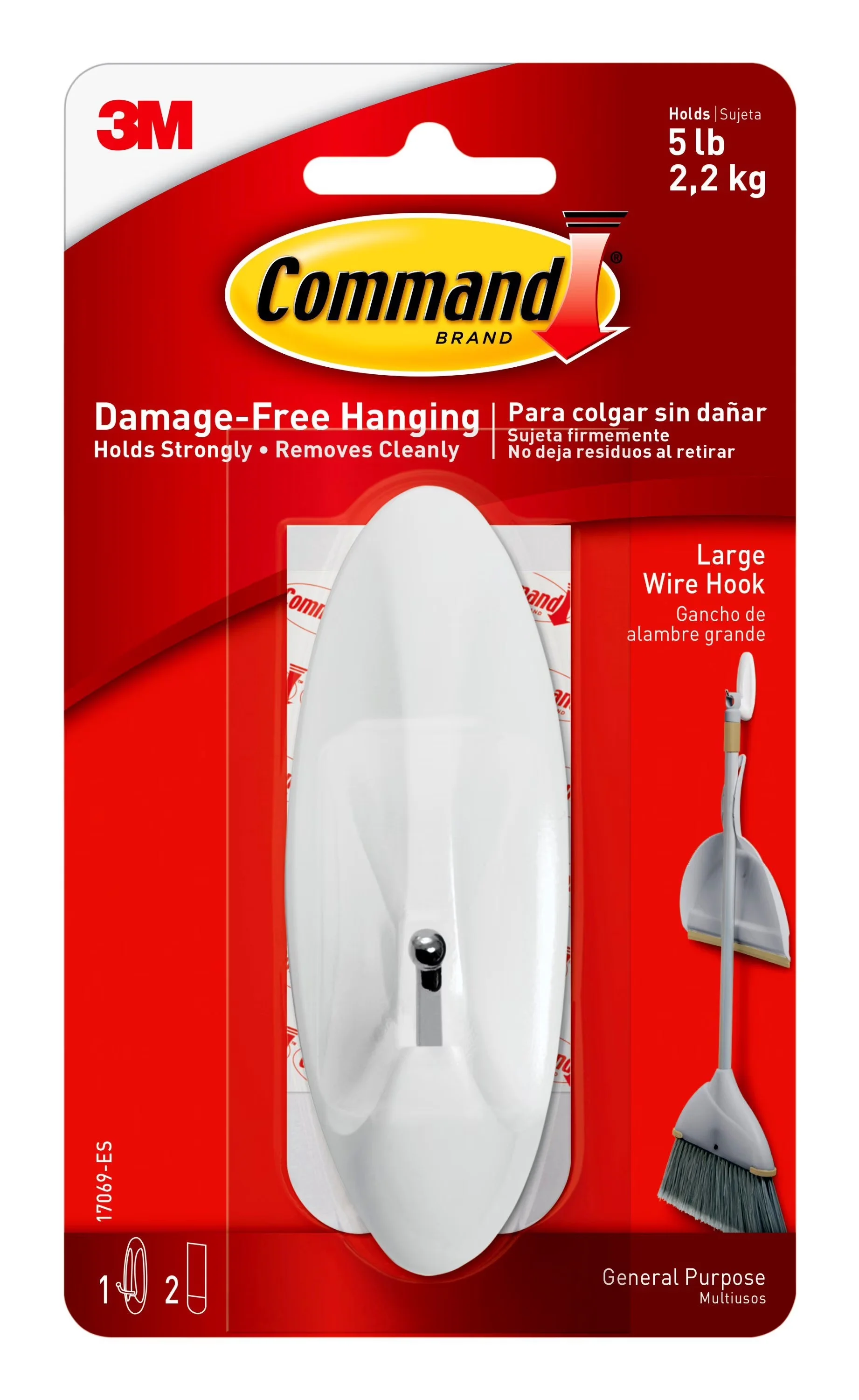 Durable Damage-Free Hanging with Easy Installation, Color: White, 2 Strips/Pack - White L Model 9852F0