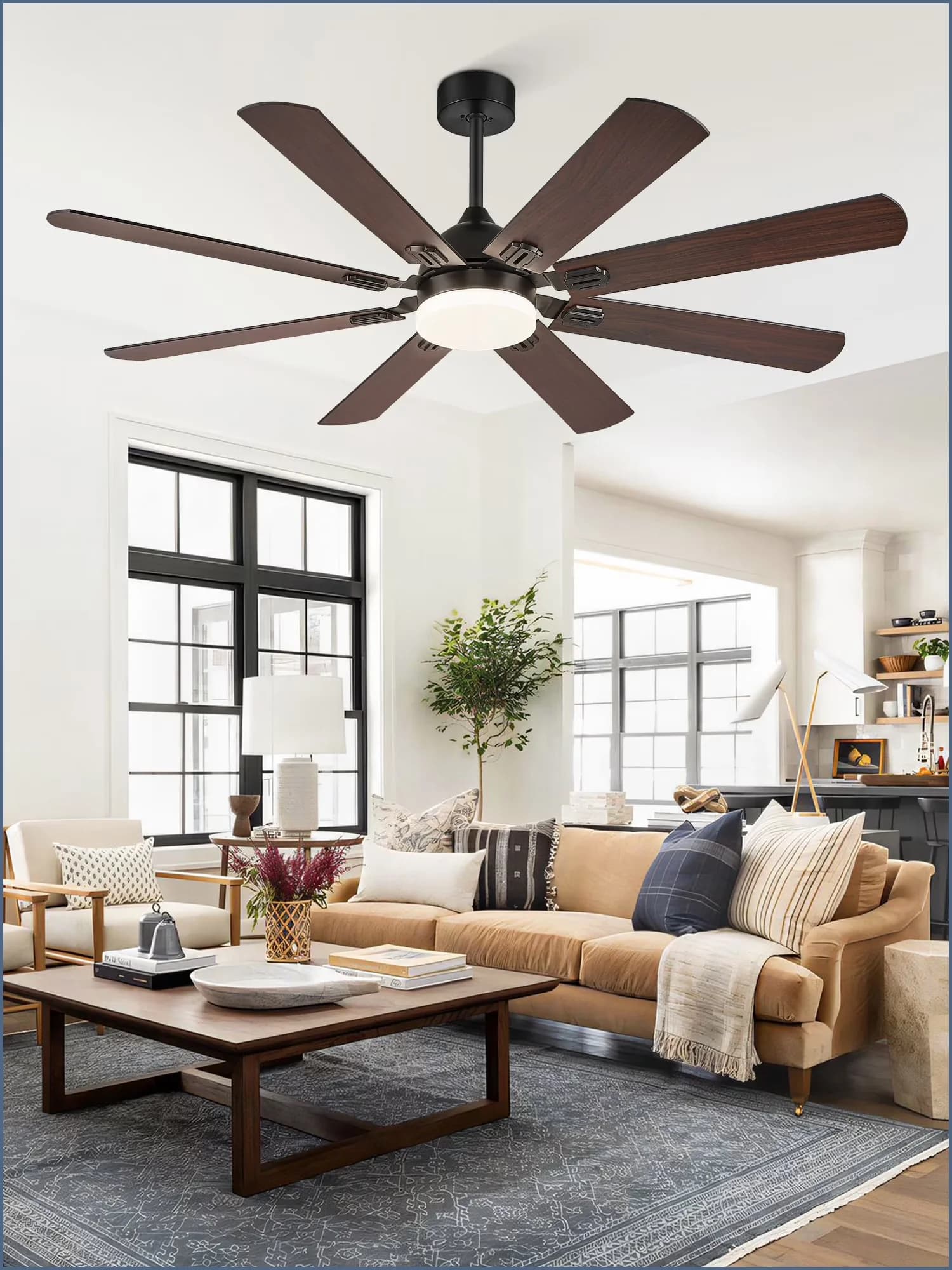 Essential Ceiling Fan with LED, Reversible Blades, Modern - No Shade Black Model 56A702